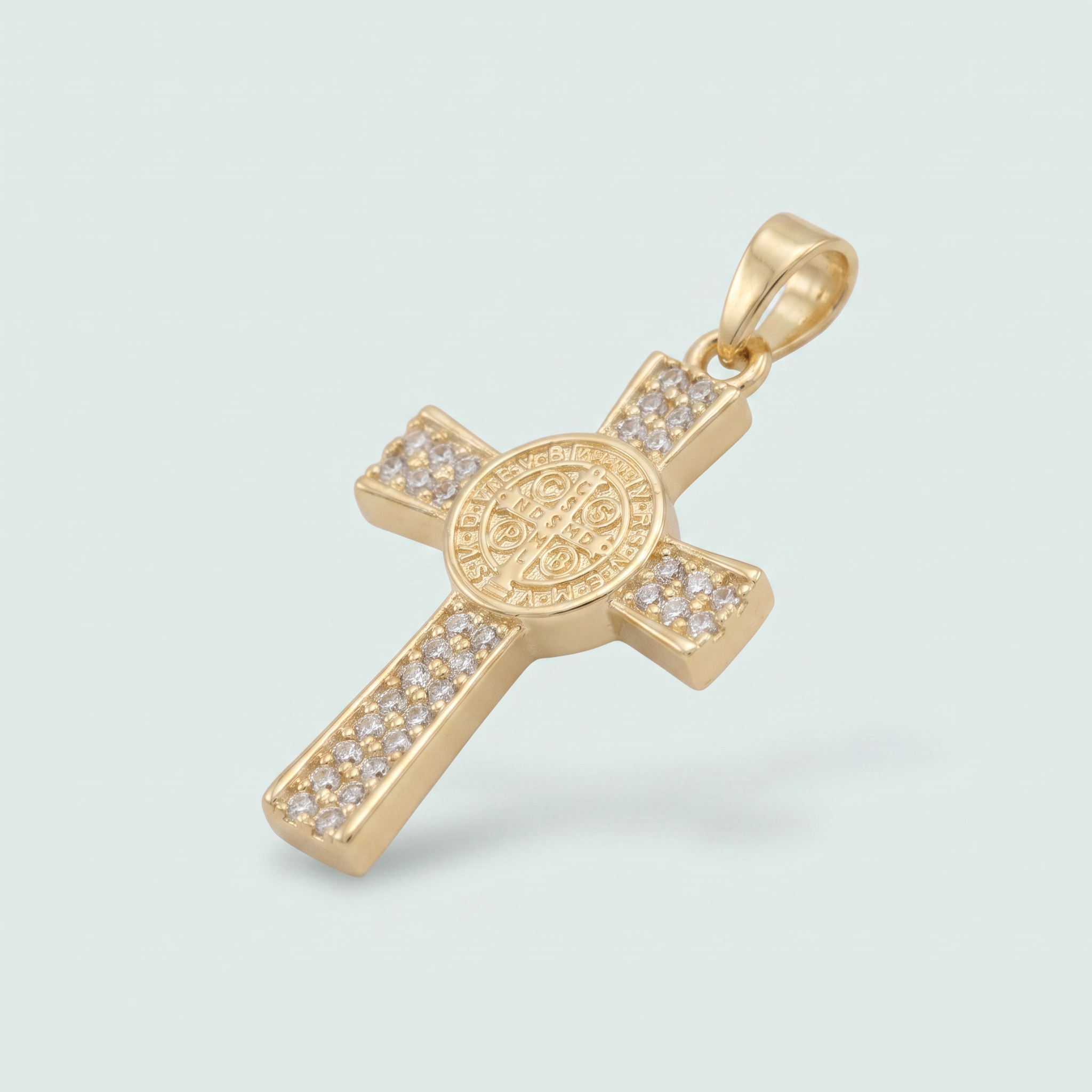 Dije de Goldfilled con Diseño de Cruz  con Sello de San Benito y Zirconia mod. 1276