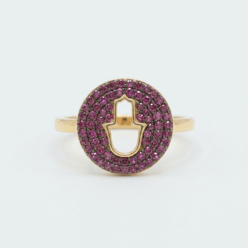 Anillo de Goldfilled con Diseño de Circulo y Mano con Zirconia Morada mod. 1406