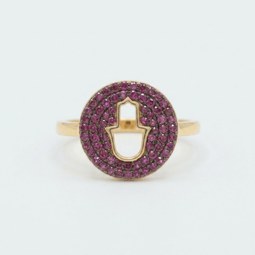 Anillo de Goldfilled con Diseño de Circulo y Mano con Zirconia Morada mod. 1406