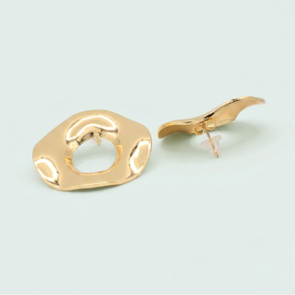 Arete de Oro laminado Circular Hueco Semi Ondeado Grande  mod. 1459