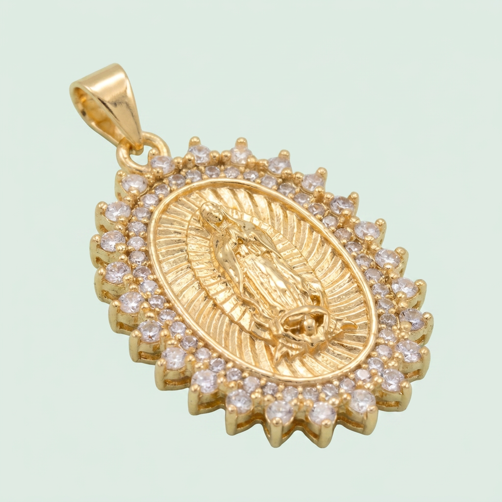 Medalla de Goldfilled Con Diseño de la Virgen de Guadalupe y Zirconia mod. 1280