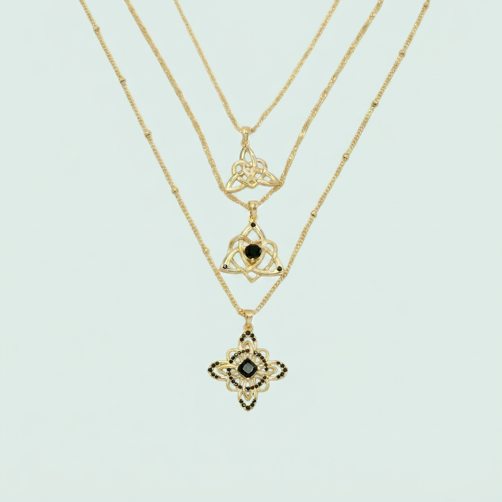 Set Especial de Joyería de Goldfilled Diseño con Dijes de Nudo de Bruja mod. 1107