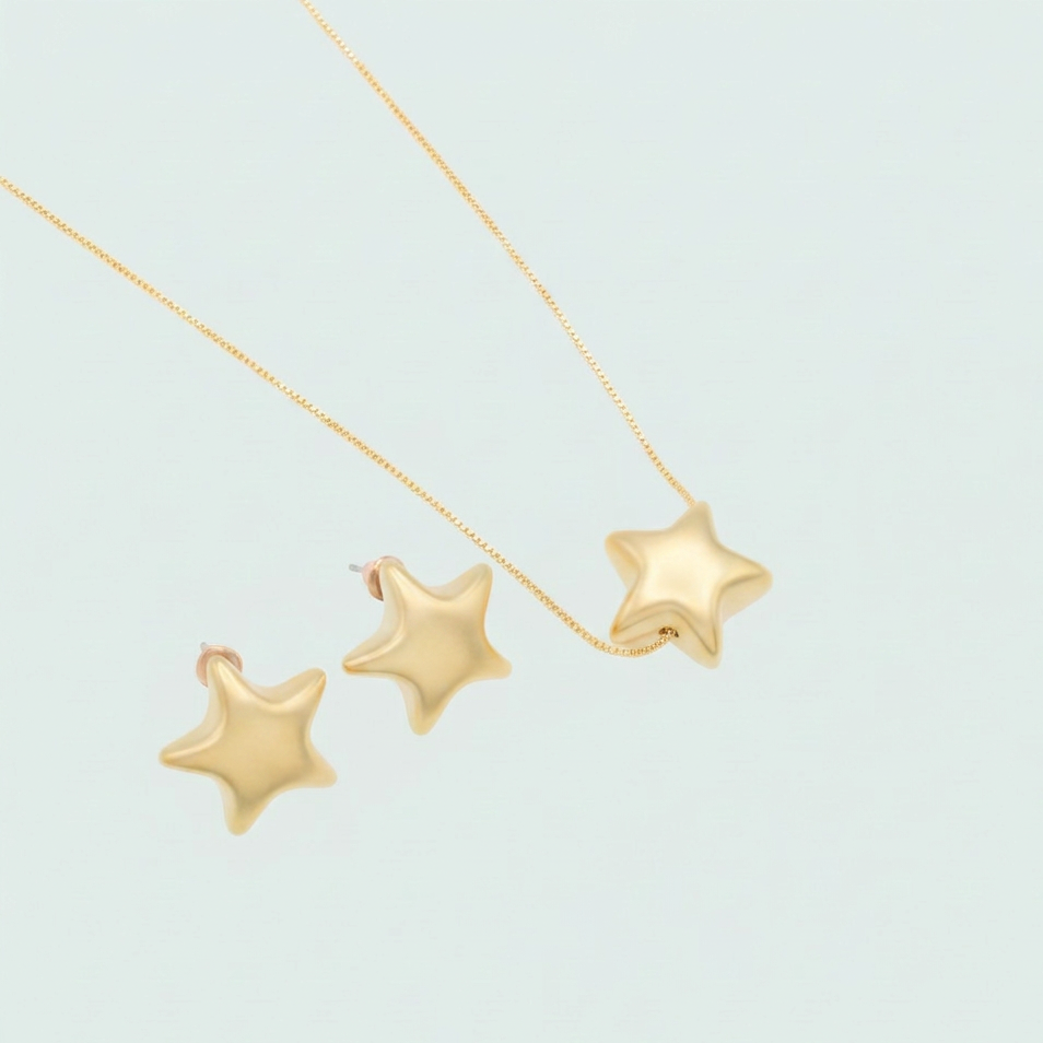 Set de Goldfilled Gargantilla y Aretes con Diseño de Estrellas mod. 1363