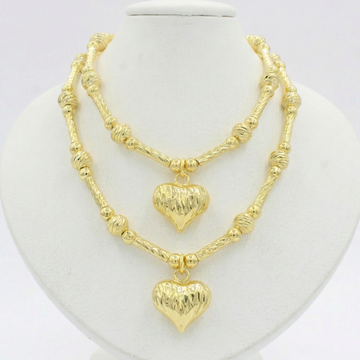 Paquete 2pz Collar de Goldfiled Cuentas Grabadas con Dije Corazón mod. 16011