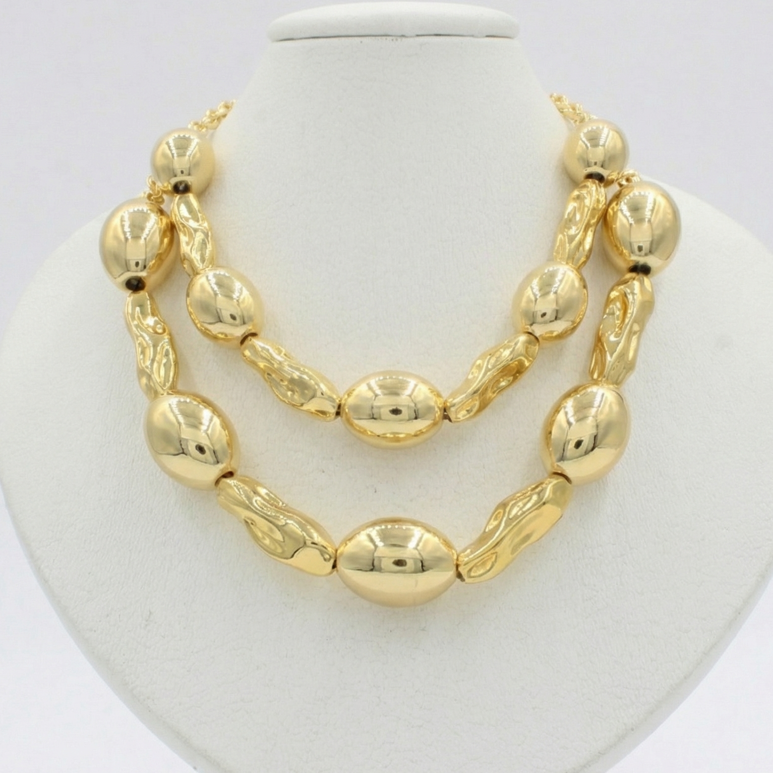 Paquete 2pz Collar de Goldfiled Óvalos con Eslabones Texturizados mod. 16004