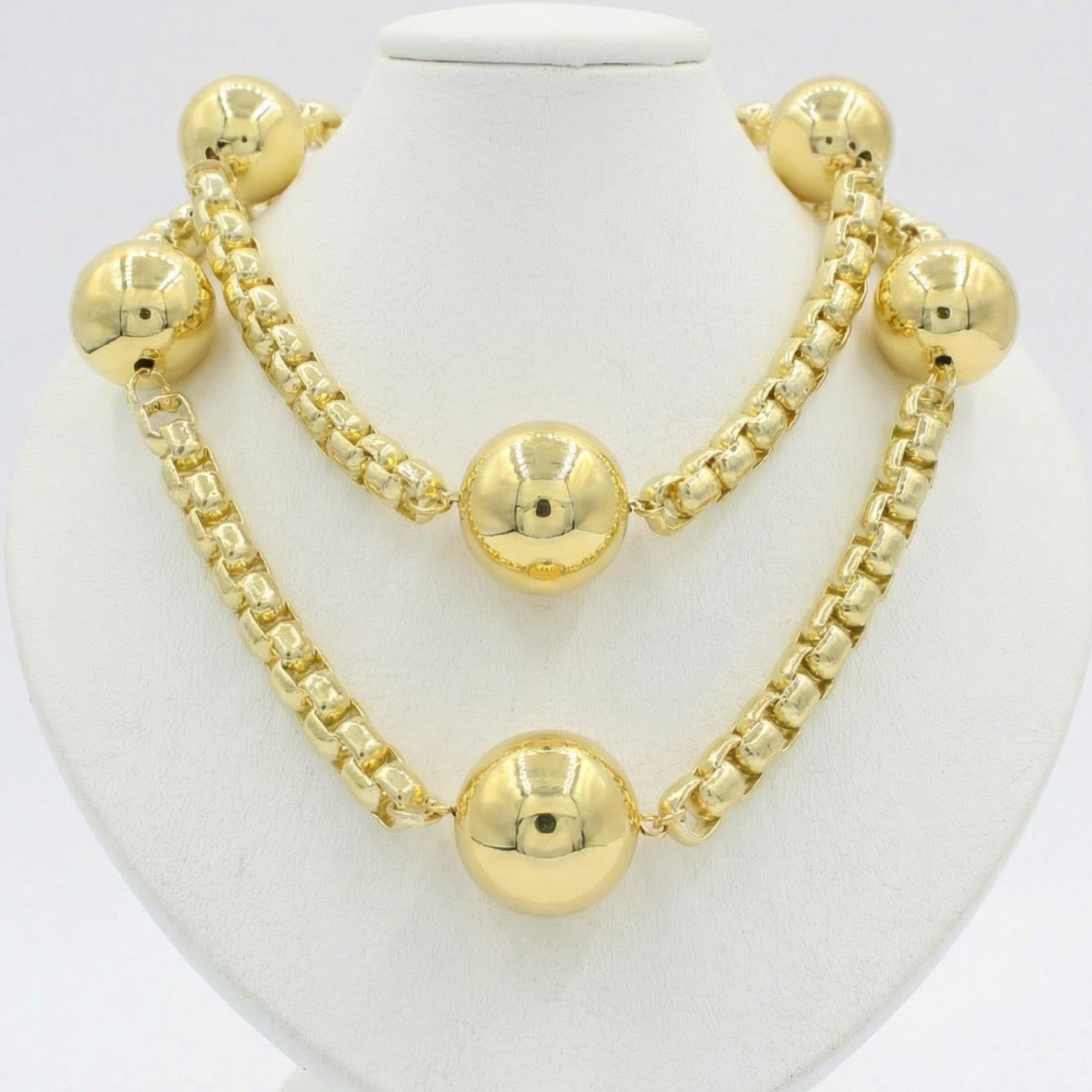 Paquete 2pz Collar de Goldfiled Esferas con Eslabones mod. 16006