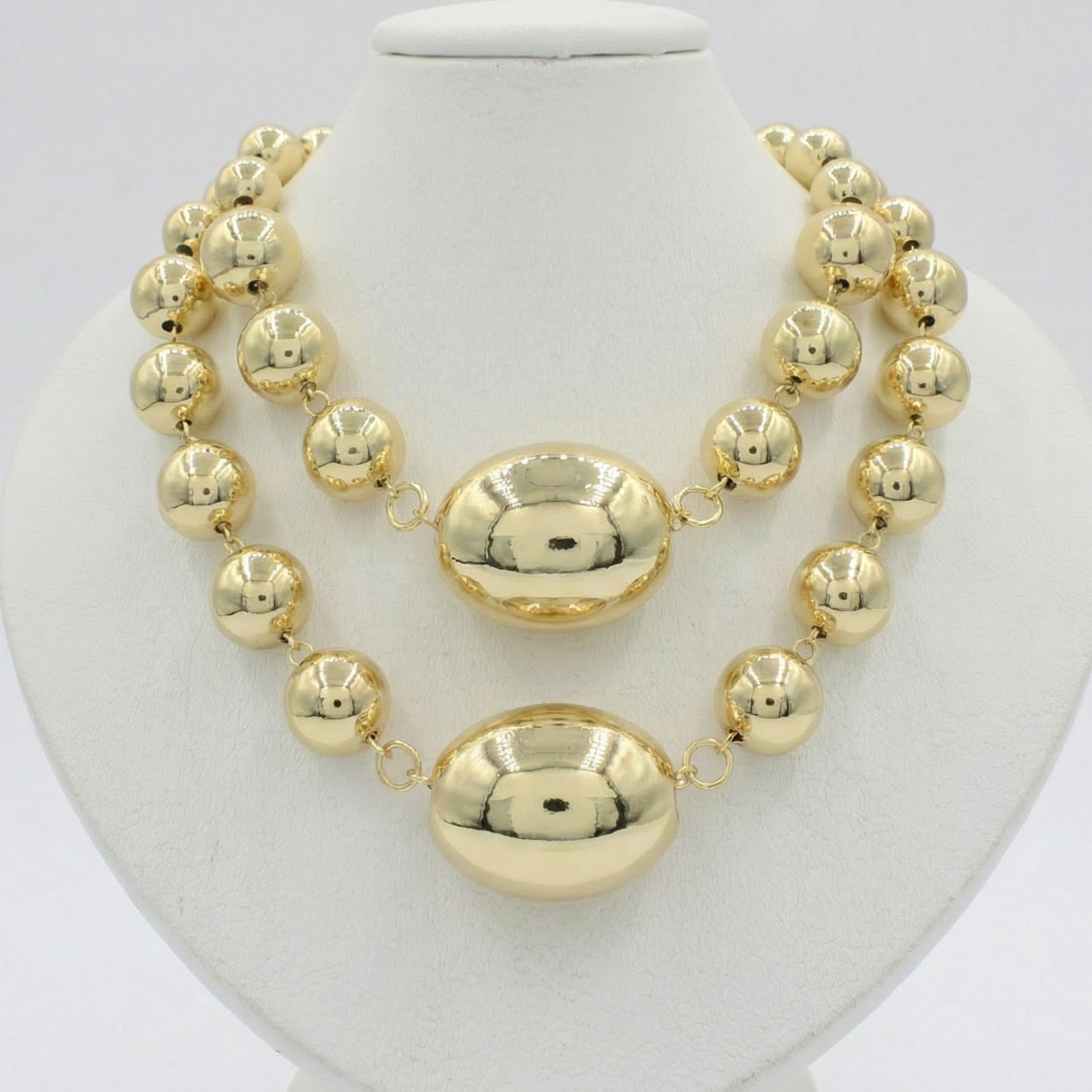 Paquete 2pz Collar de Goldfiled Esferas y Óvalo mod. 16003