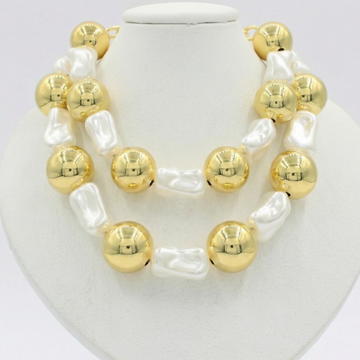 Paquete 2pz Collar de Goldfiled Esferas con Detalles Nacarados mod. 16008