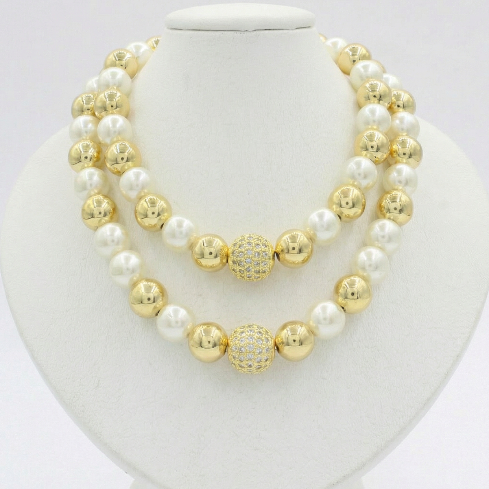 Paquete 2pz Collar de Goldfiled Esferas con Dije de Esfera Brillante mod. 16012