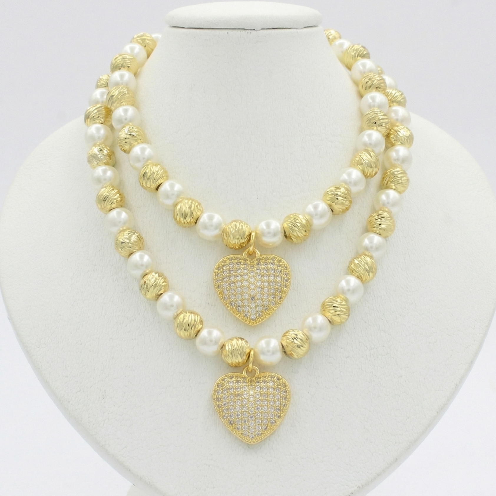 Paquete 2pz Collar de Goldfiled Esferas con Dije de Corazón mod. 16010