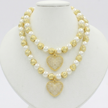 Paquete 2pz Collar de Goldfiled Esferas con Dije de Corazón mod. 16010