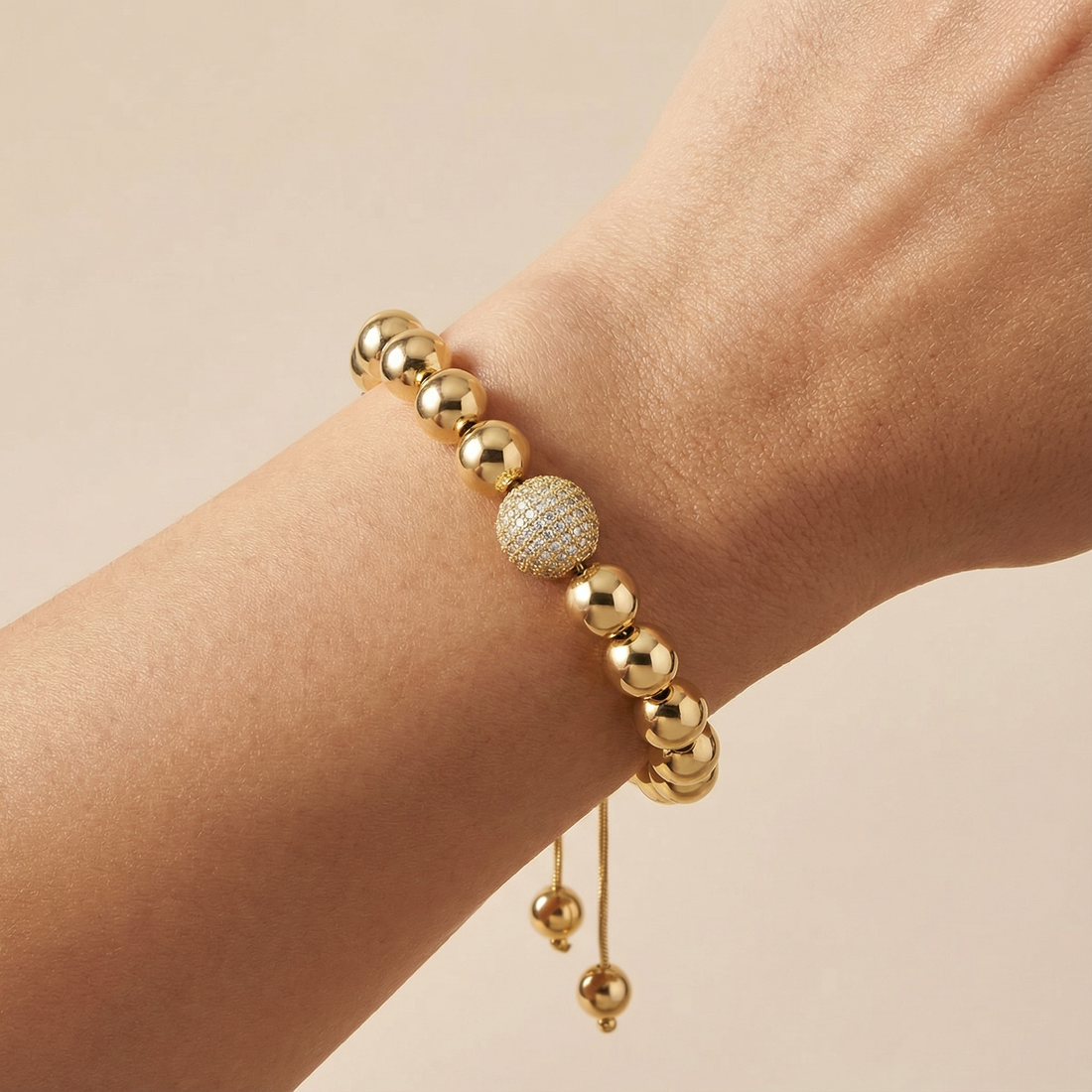 Paquete Pulsera Goldfilled 3pz Esferas Brillante mod. 13037