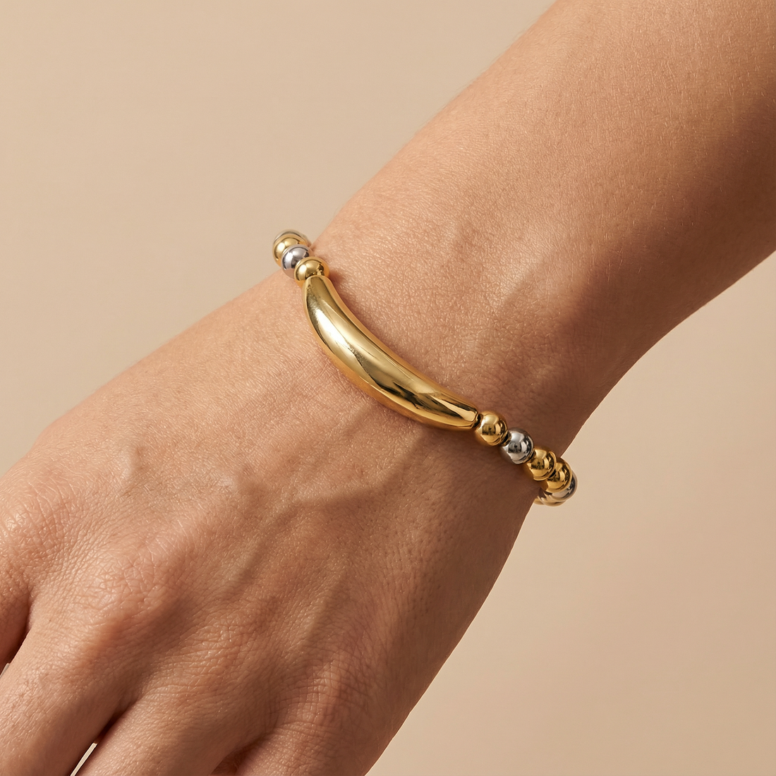 Paquete Pulsera Goldfilled 2pz Barra Curva y Esferas mod. 13039