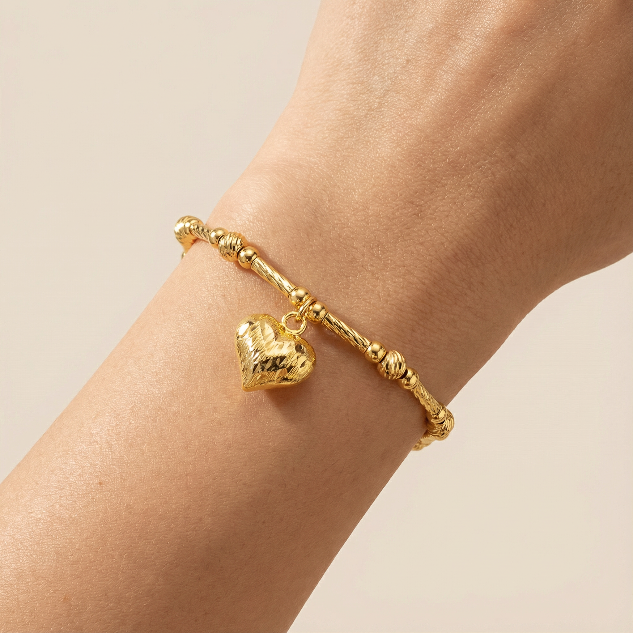 Paquete Pulsera Goldfilled 3pz Corazón Inflado Brillante mod. 13038