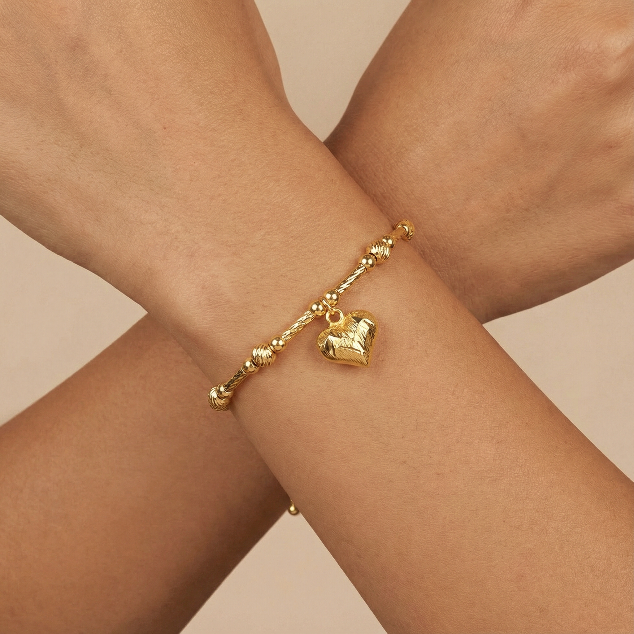 Paquete Pulsera Goldfilled 3pz Corazón Inflado Brillante mod. 13038