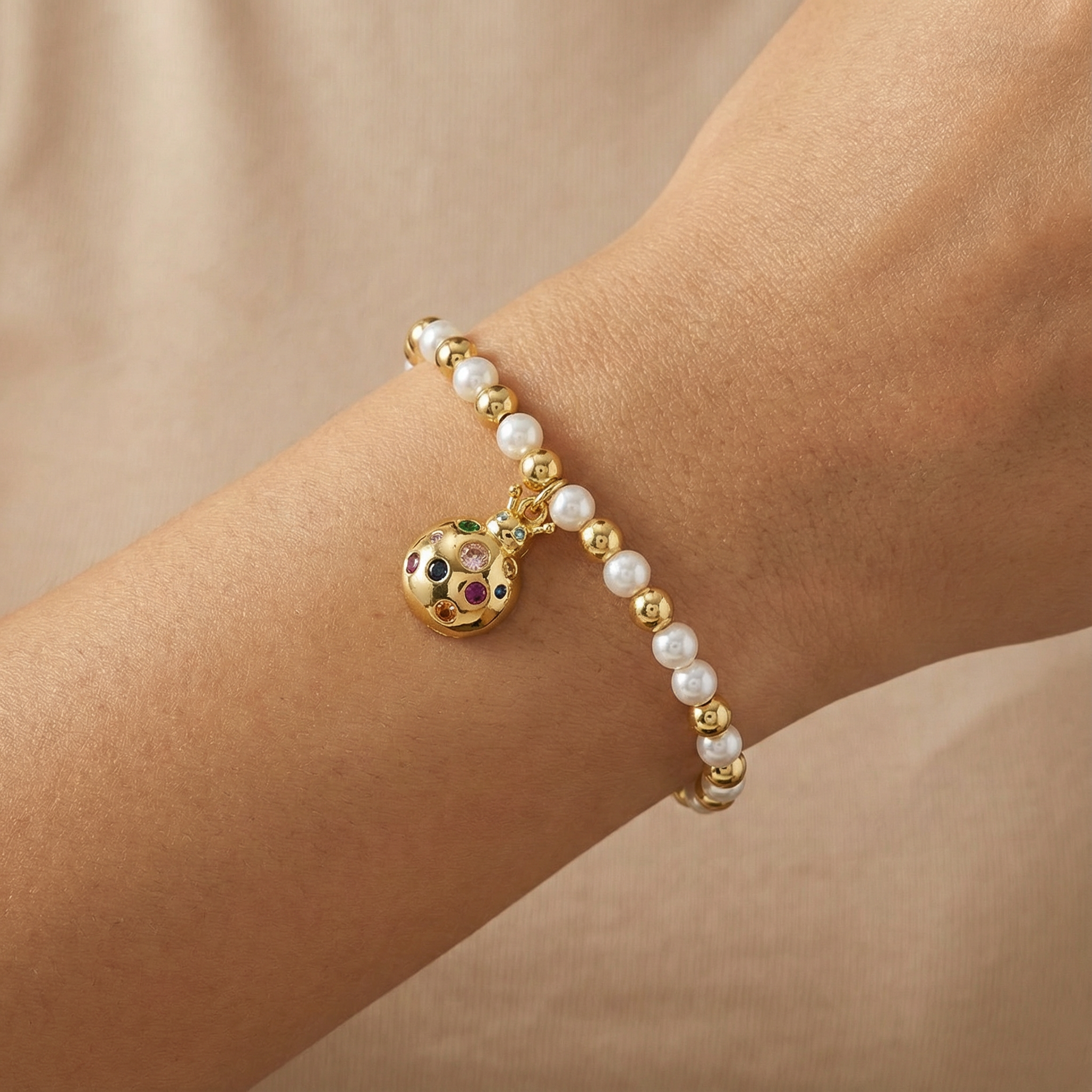 Paquete Pulsera Goldfilled 4pz con Esfera Colgante Brillante mod. 13035