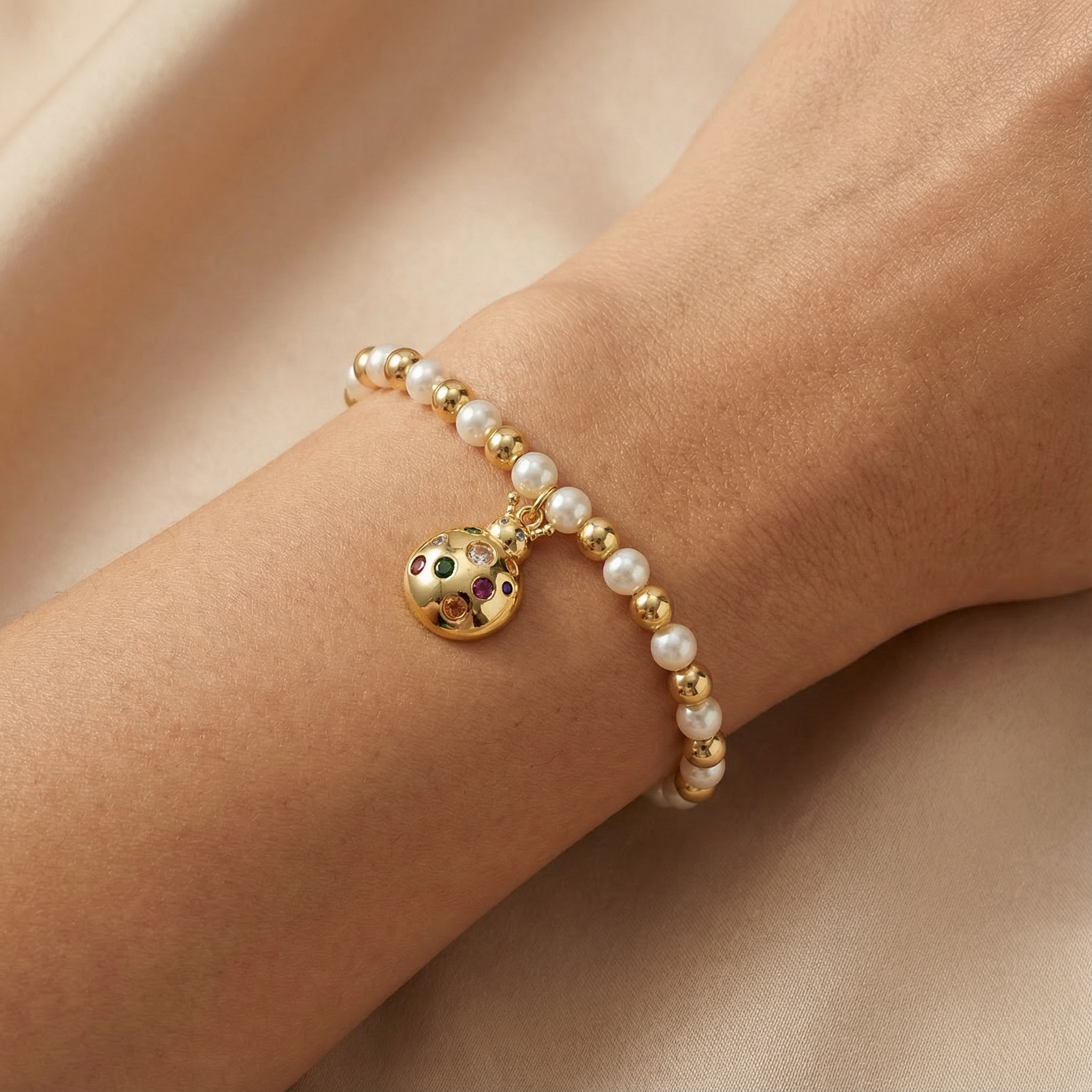 Paquete Pulsera Goldfilled 4pz con Esfera Colgante Brillante mod. 13035