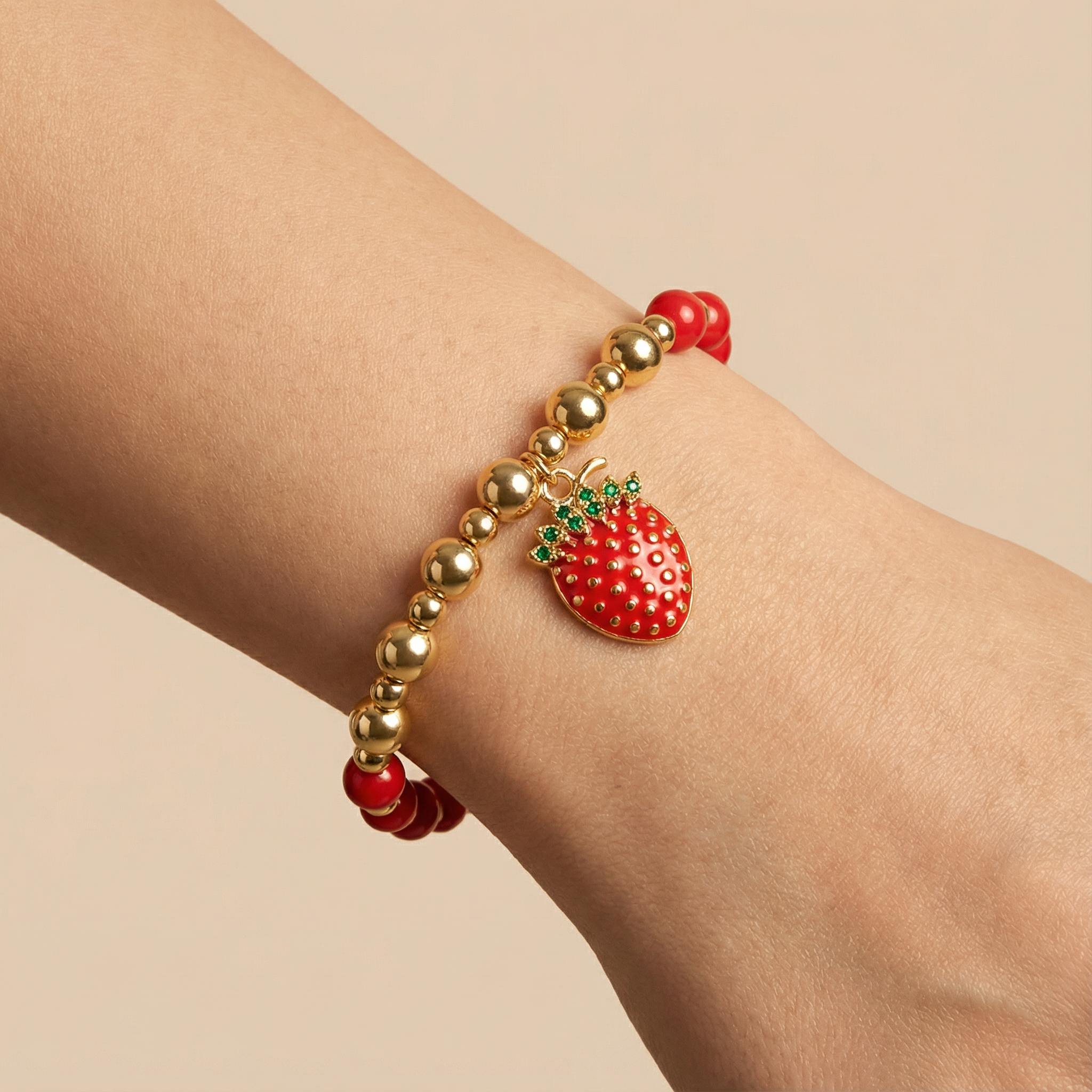 Paquete Pulsera Goldfilled 3pz con Fresa Colgante Brillante mod. 13034