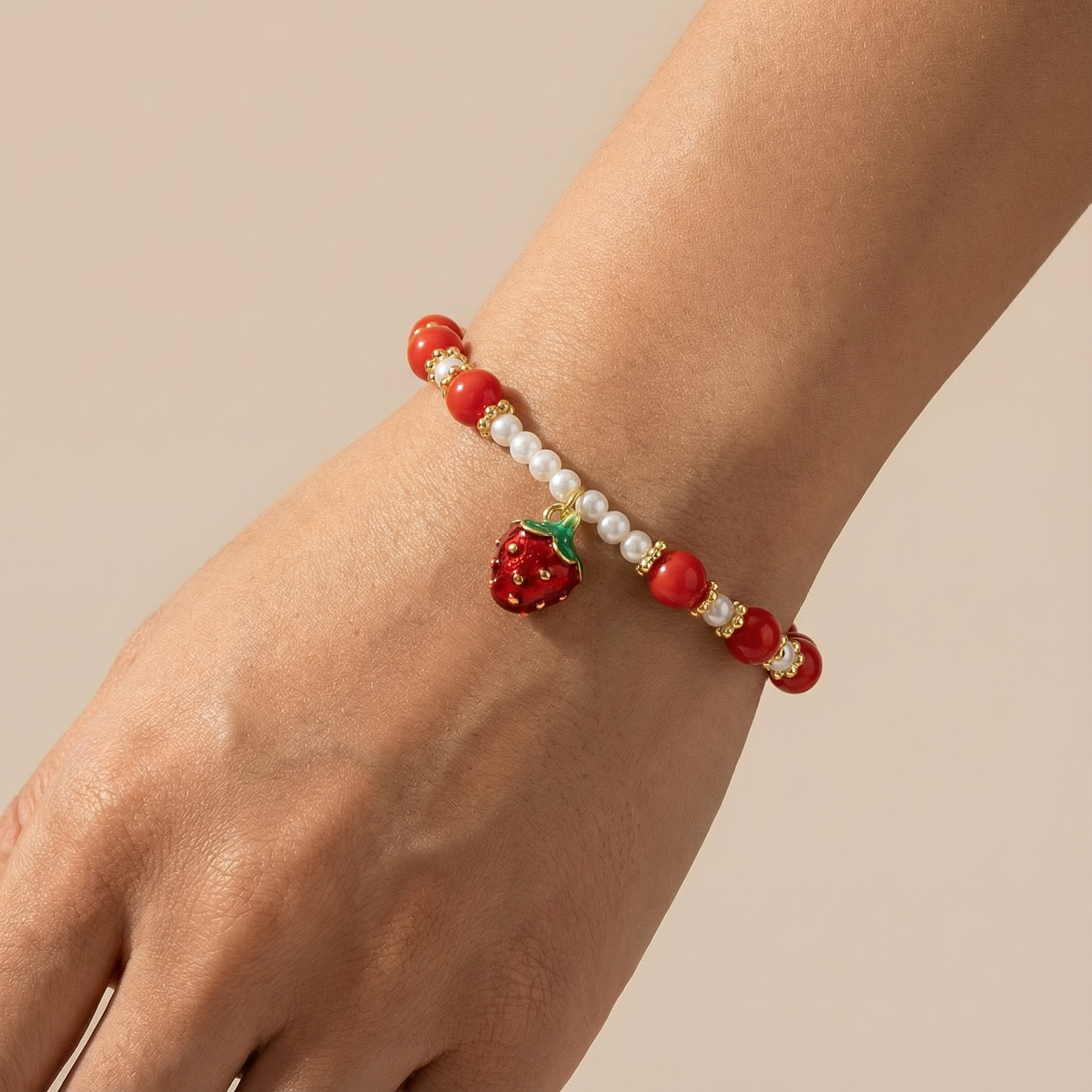 Paquete Pulsera Goldfilled 3pz con Fresa Colgante mod. 13032