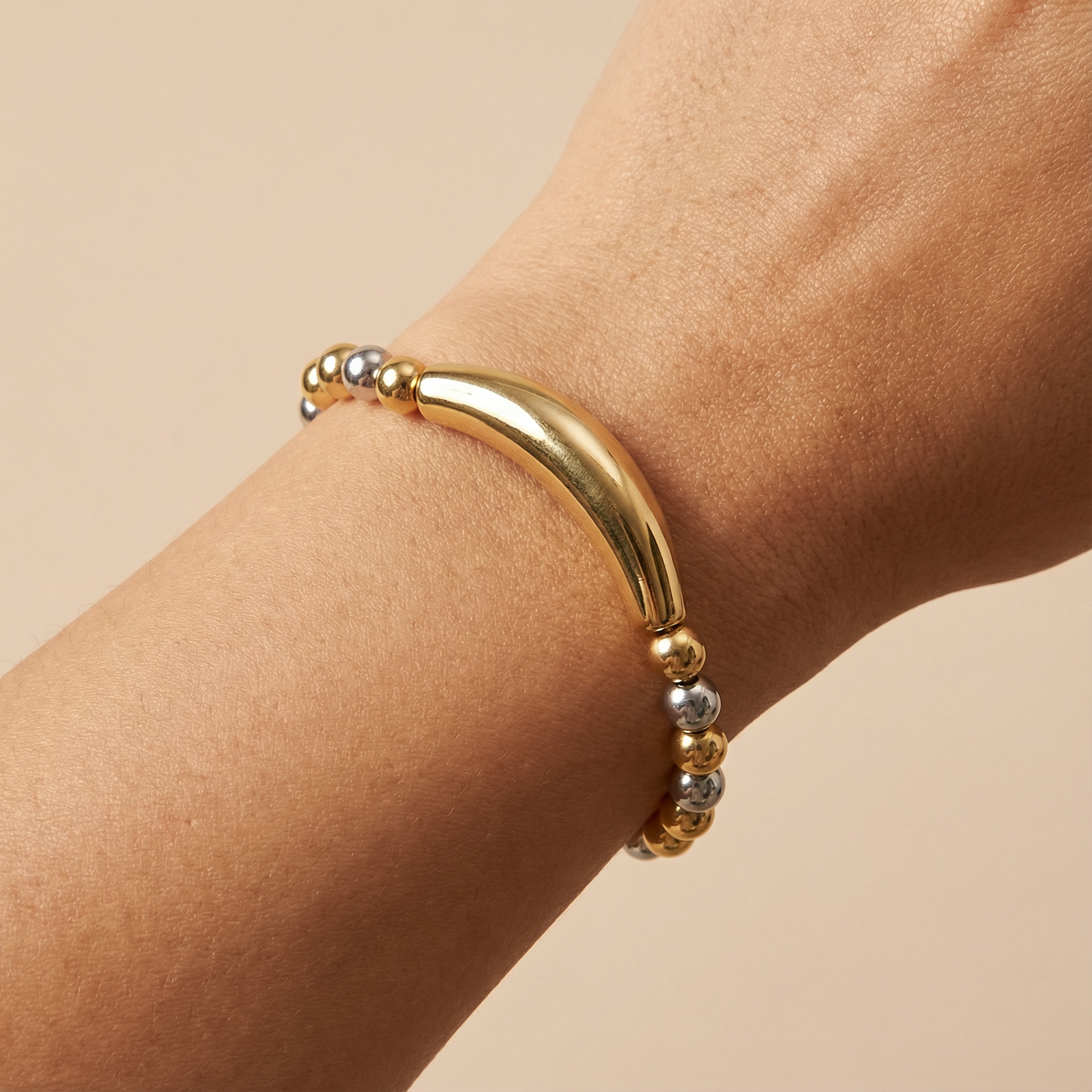 Paquete Pulsera Goldfilled 2pz Barra Curva y Esferas mod. 13039