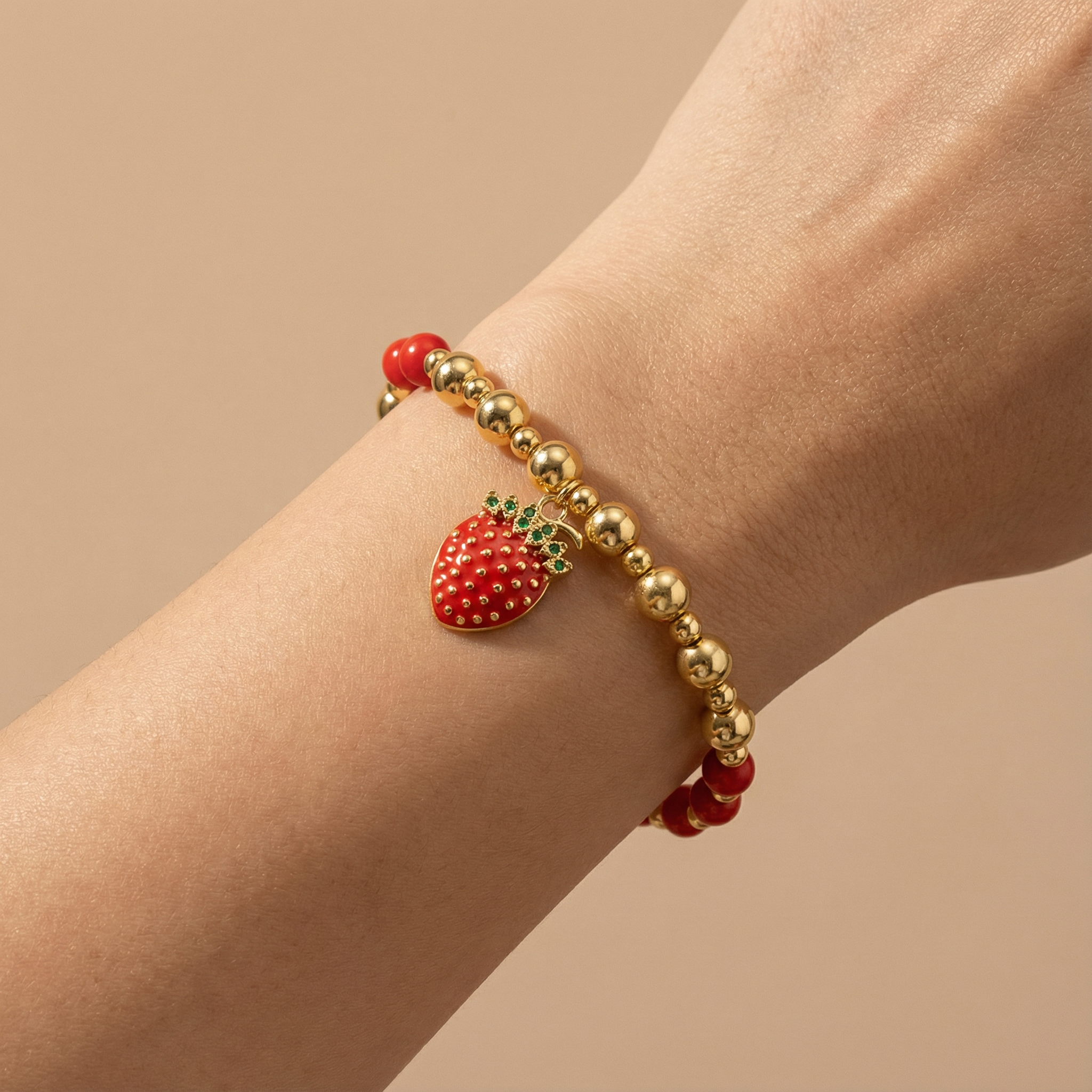 Paquete Pulsera Goldfilled 3pz con Fresa Colgante Brillante mod. 13034