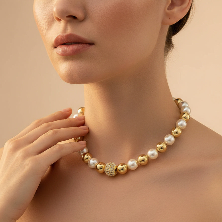 Paquete 2pz Collar de Goldfiled Esferas con Dije de Esfera Brillante mod. 16012