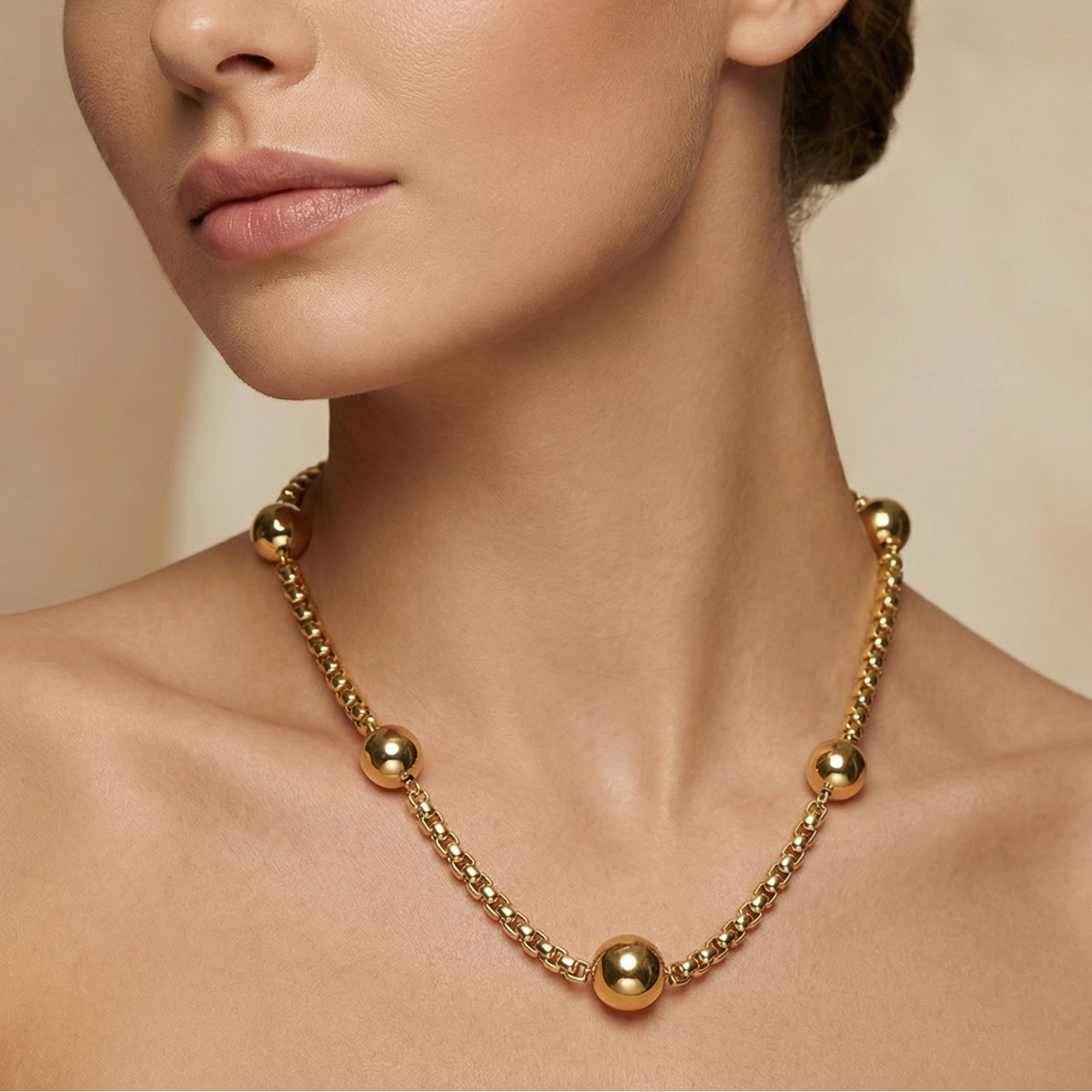 Paquete 2pz Collar de Goldfiled Esferas con Eslabones mod. 16006