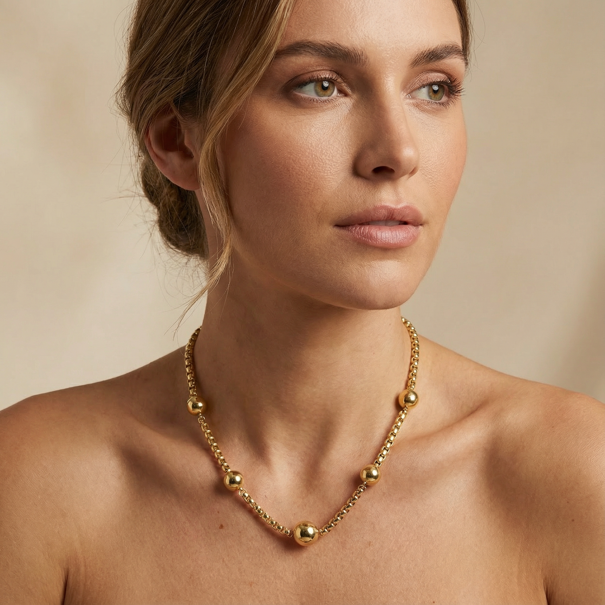 Paquete 2pz Collar de Goldfiled Esferas con Eslabones mod. 16006