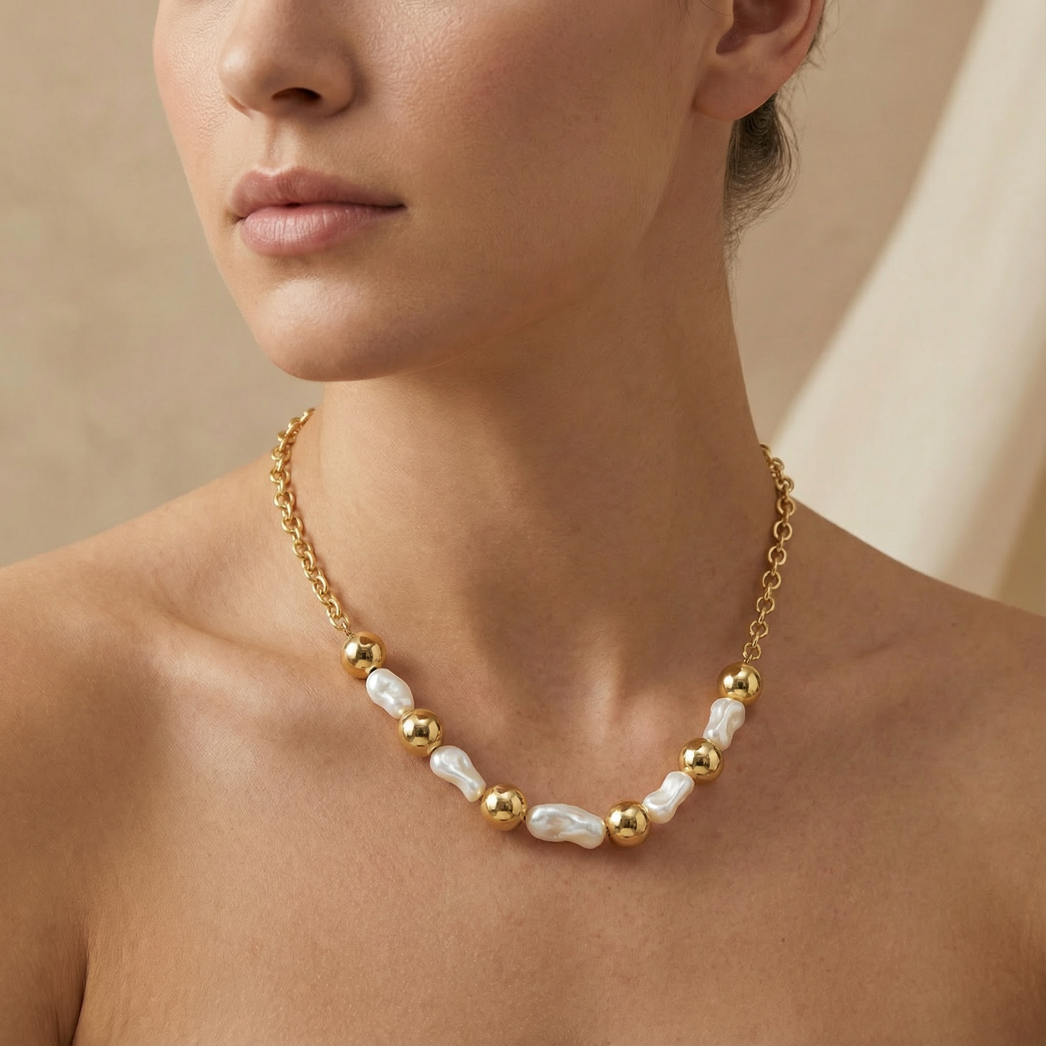 Paquete 2pz Collar de Goldfiled Esferas con Detalles Nacarados mod. 16008