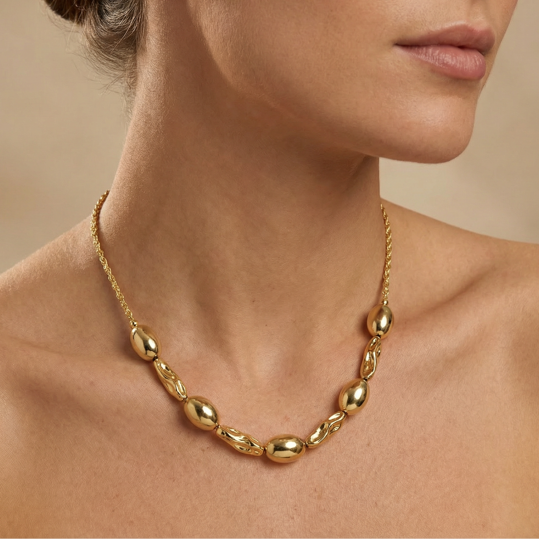 Paquete 2pz Collar de Goldfiled Óvalos con Eslabones Texturizados mod. 16004