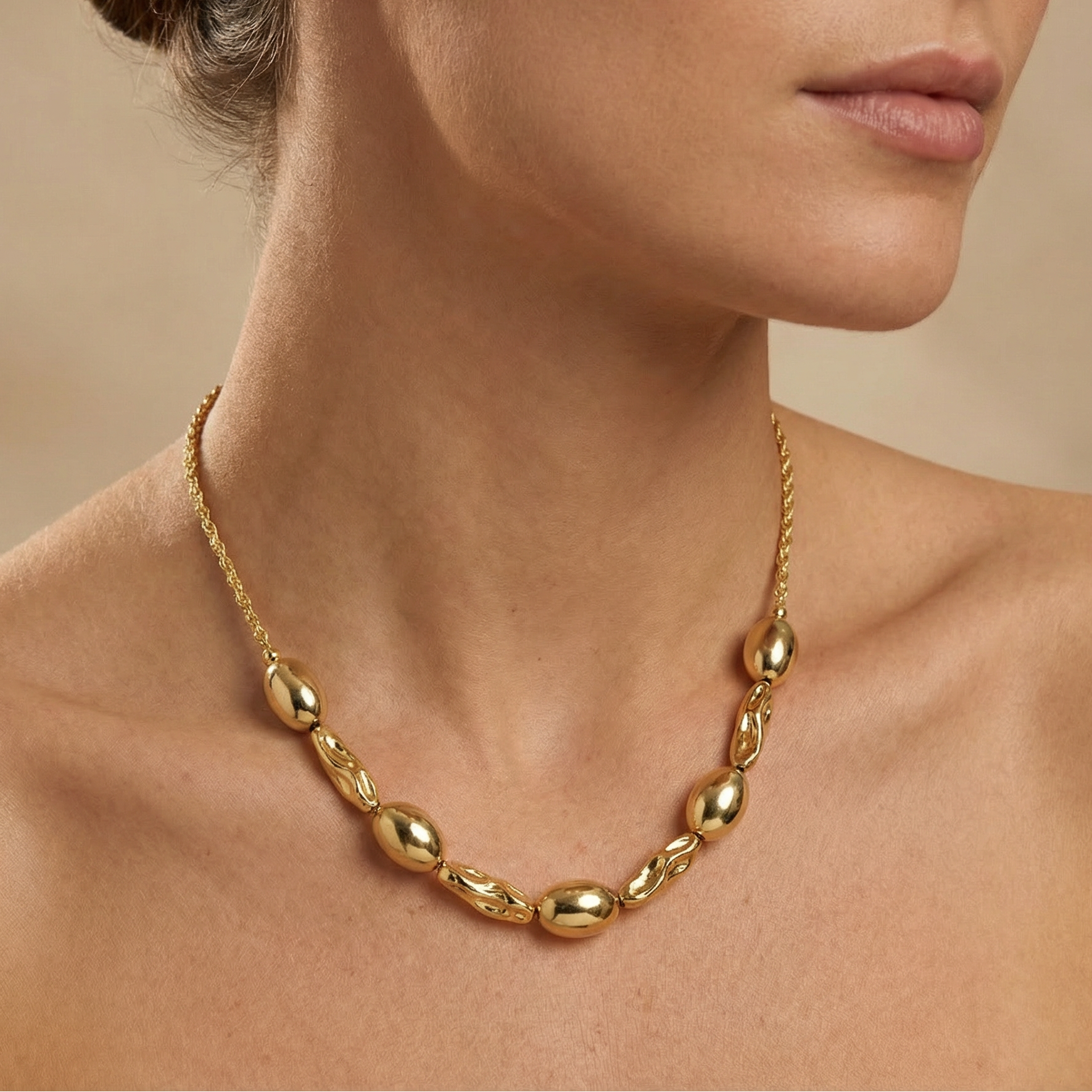 Paquete 2pz Collar de Goldfiled Óvalos con Eslabones Texturizados mod. 16004