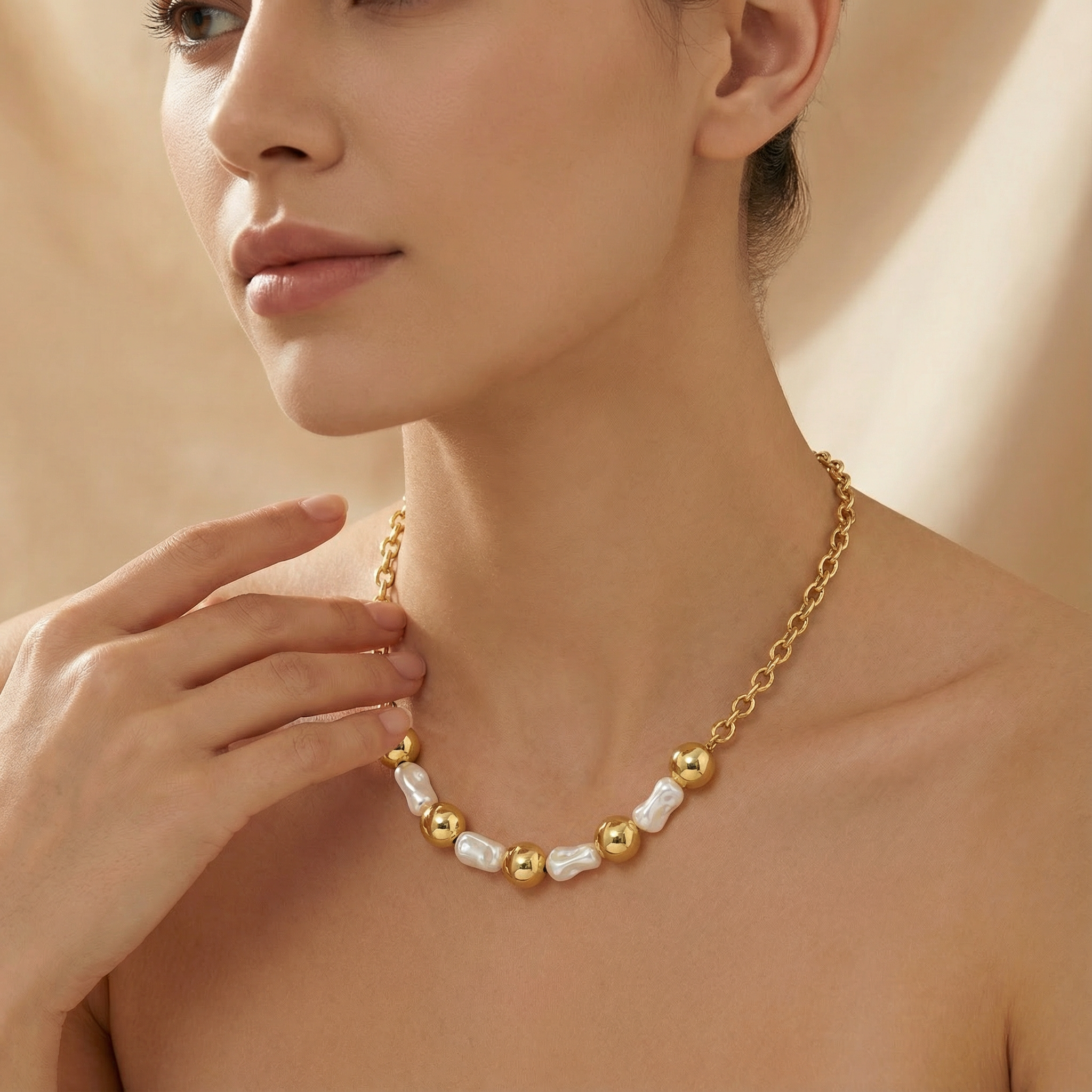 Paquete 2pz Collar de Goldfiled Esferas con Detalles Nacarados mod. 16008