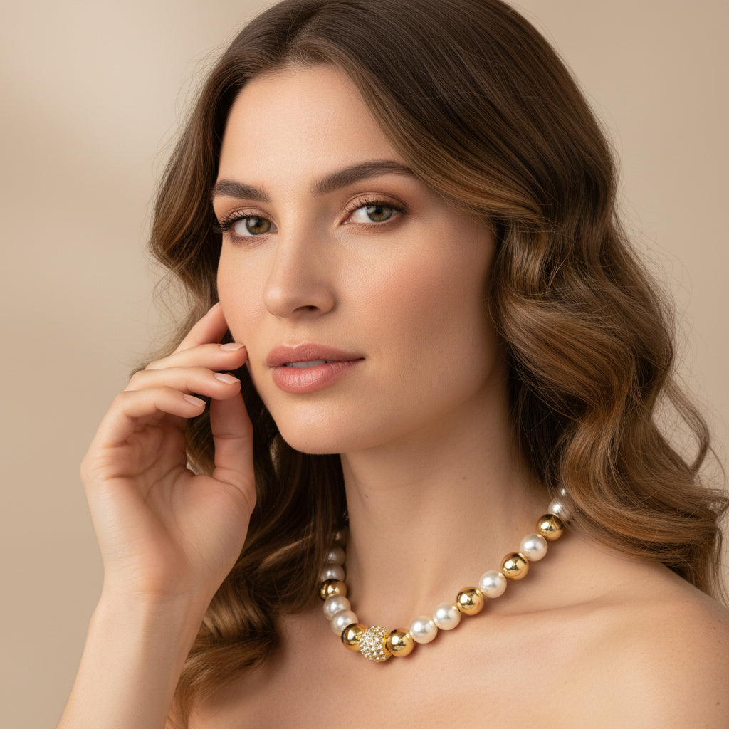 Paquete 2pz Collar de Goldfiled Esferas con Dije de Esfera Brillante mod. 16012