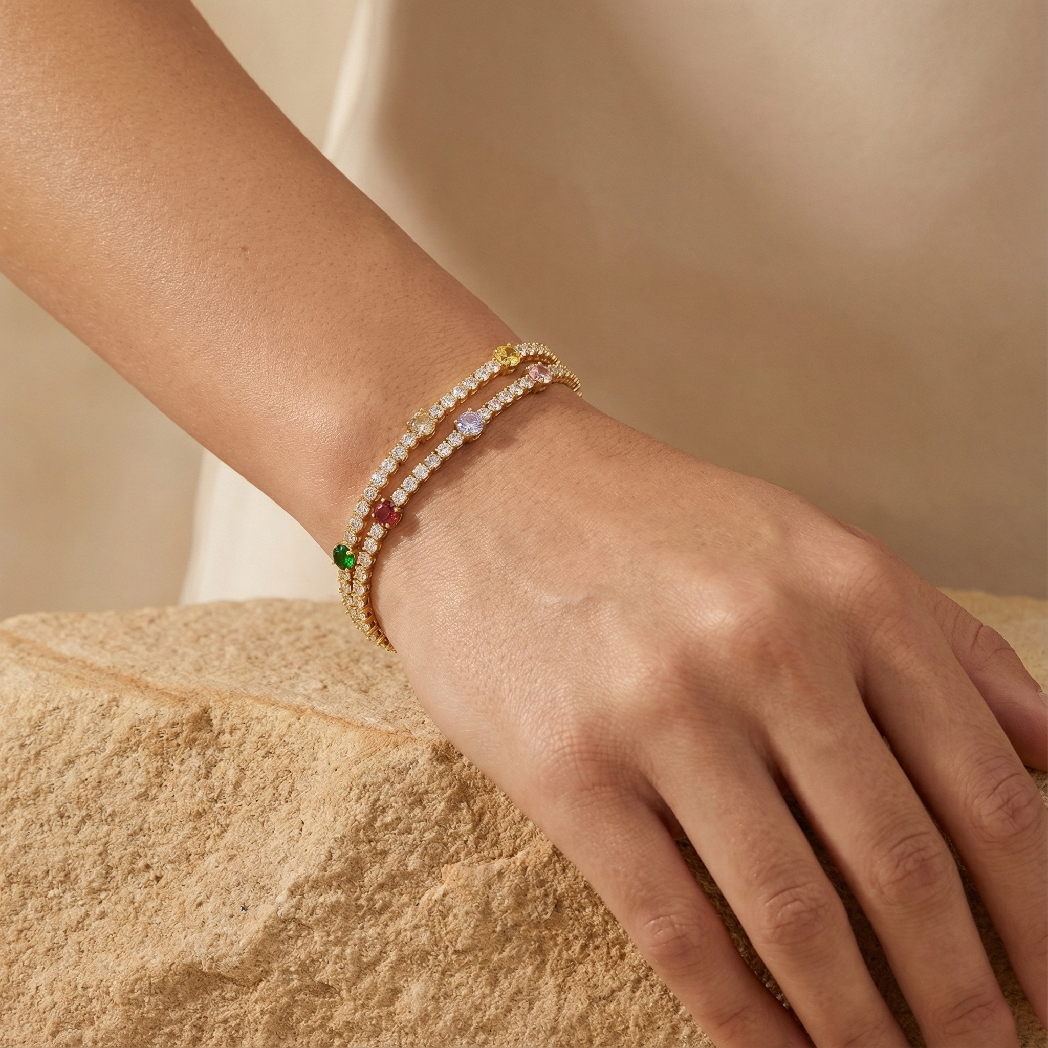 Paquete 3pz Pulseras Goldfilled Estilo Tenis Cruzado mod. 13023