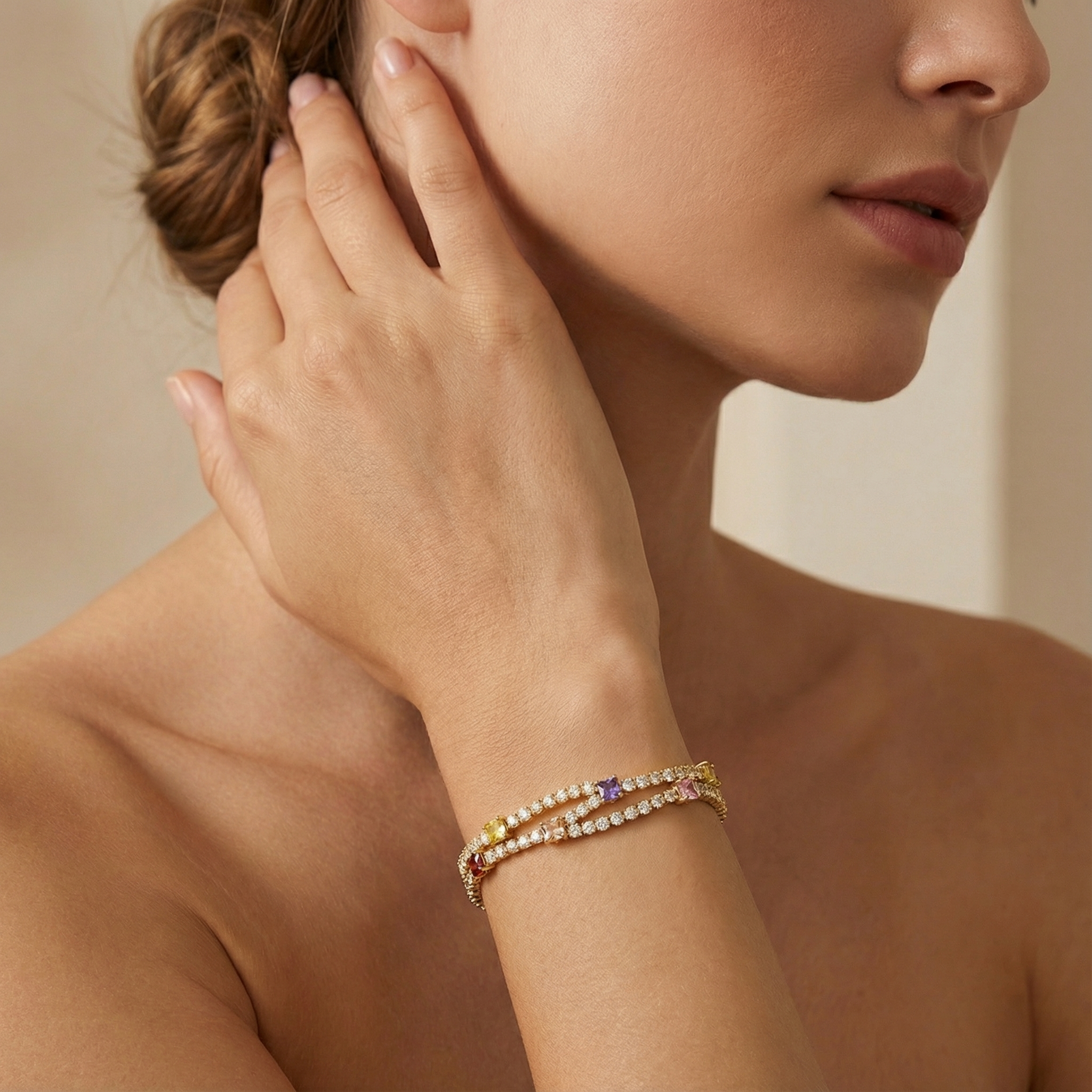 Paquete 3pz Pulseras Goldfilled Estilo Tenis Cruzado mod. 13022