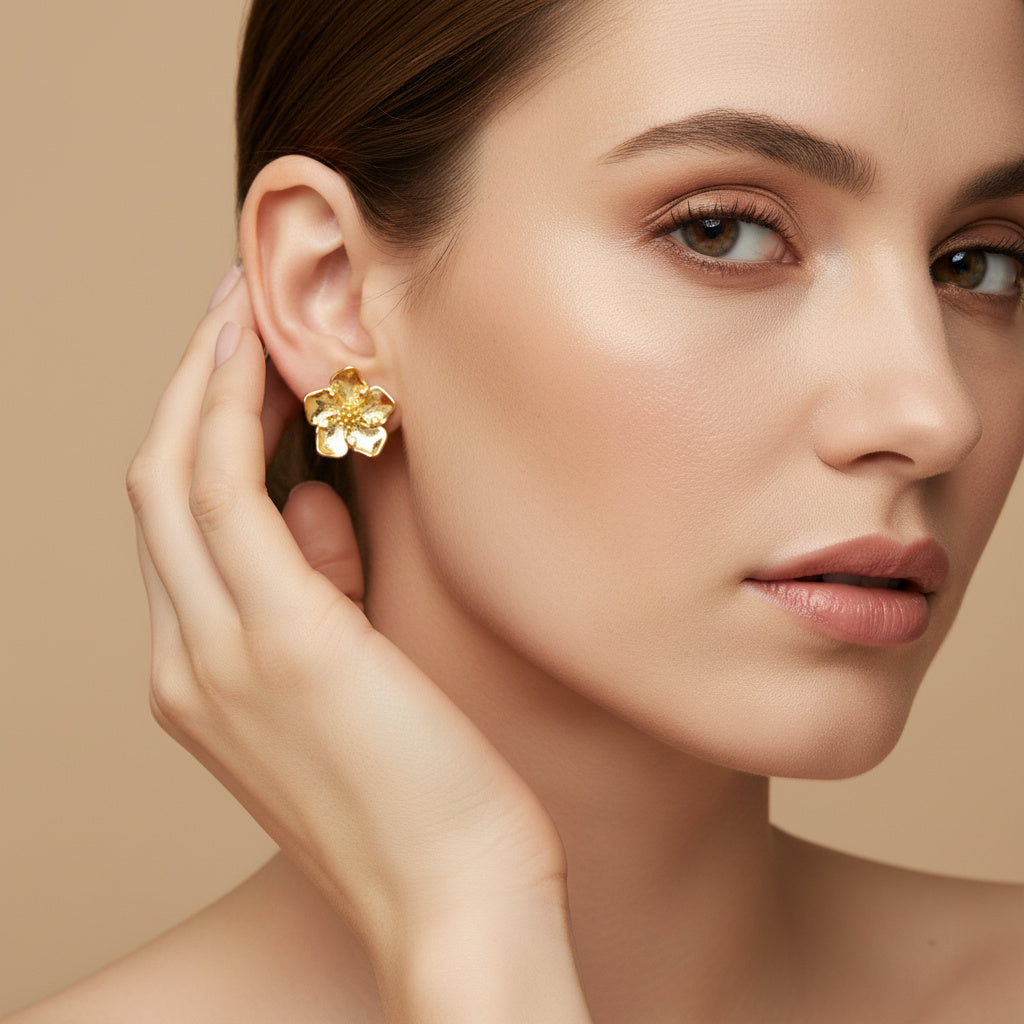 Paquete 3pz Arete de Goldfiled Flor Tropical mod. 15011