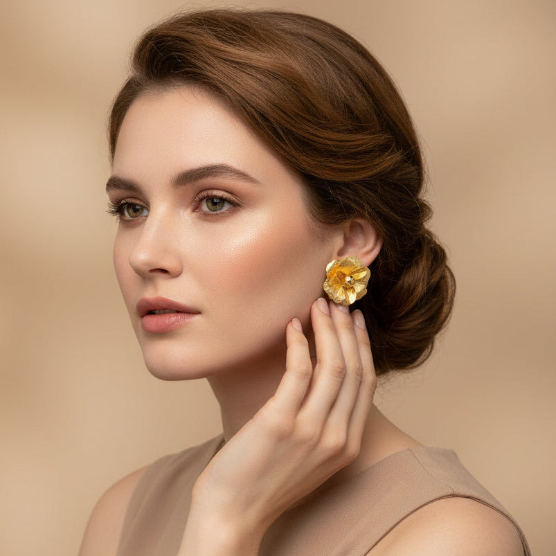 Paquete 3pz Arete de Goldfiled Flor con Pétalos mod. 15015