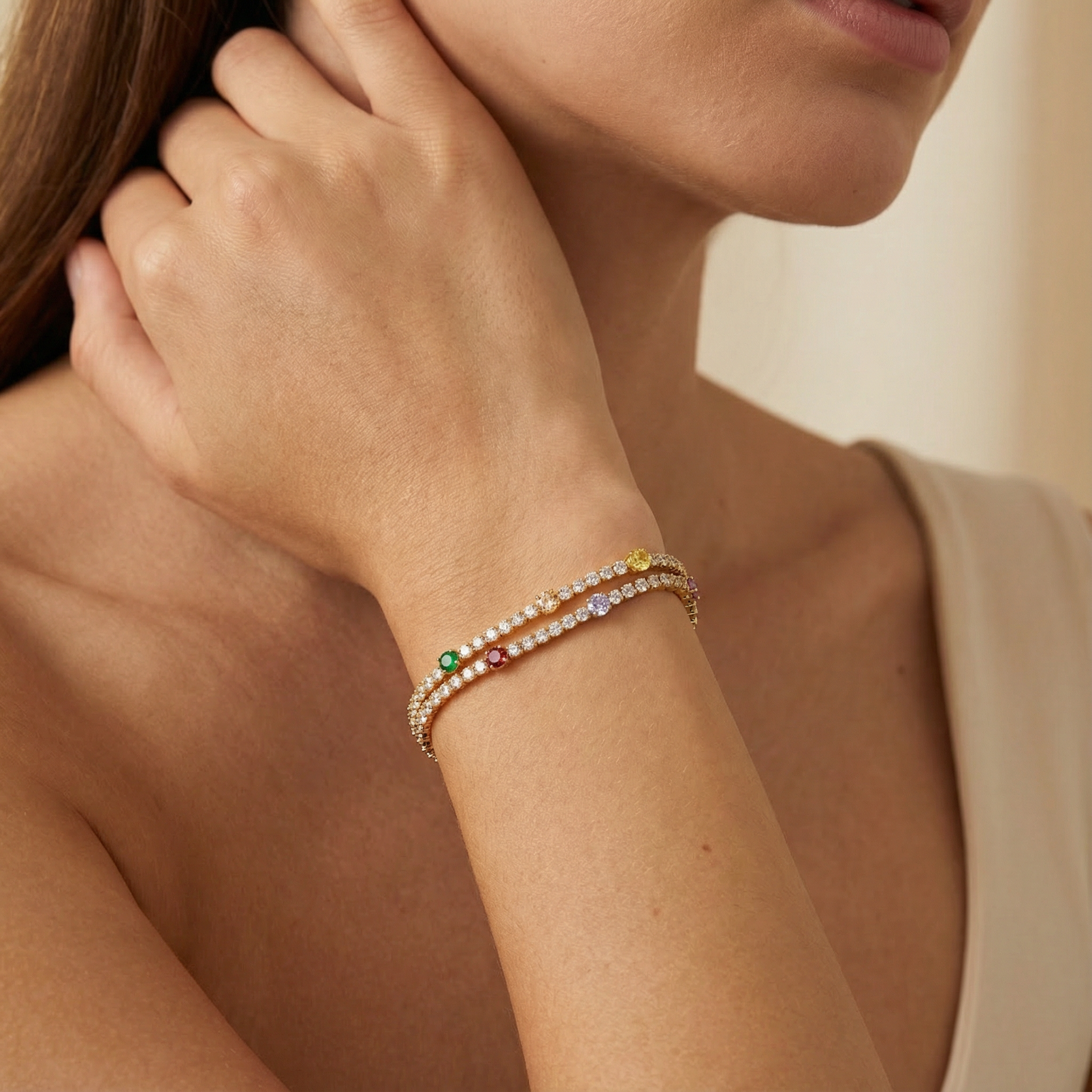 Paquete 3pz Pulseras Goldfilled Estilo Tenis Cruzado mod. 13023