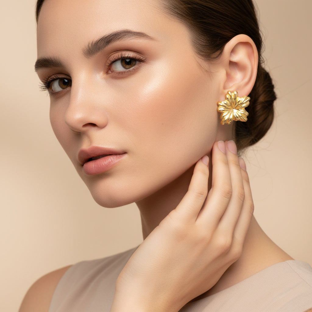 Paquete 2pz Arete de Goldfiled Flor Brillante mod. 15013