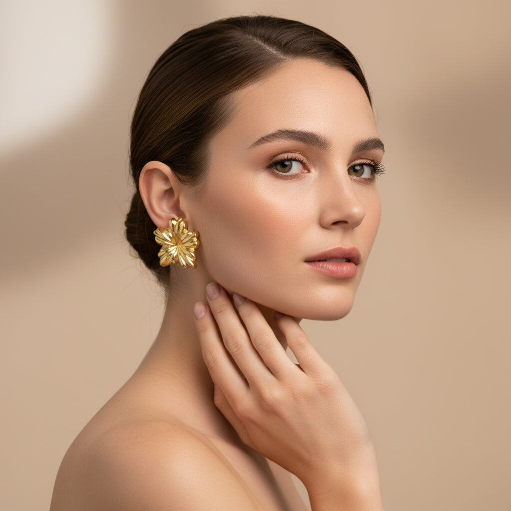 Paquete 2pz Arete de Goldfiled Flor Brillante mod. 15013