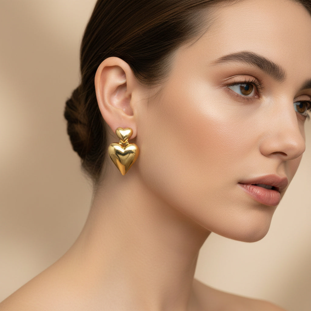 Paquete 2pz Arete de Goldfiled Corazón Colgante mod. 15009