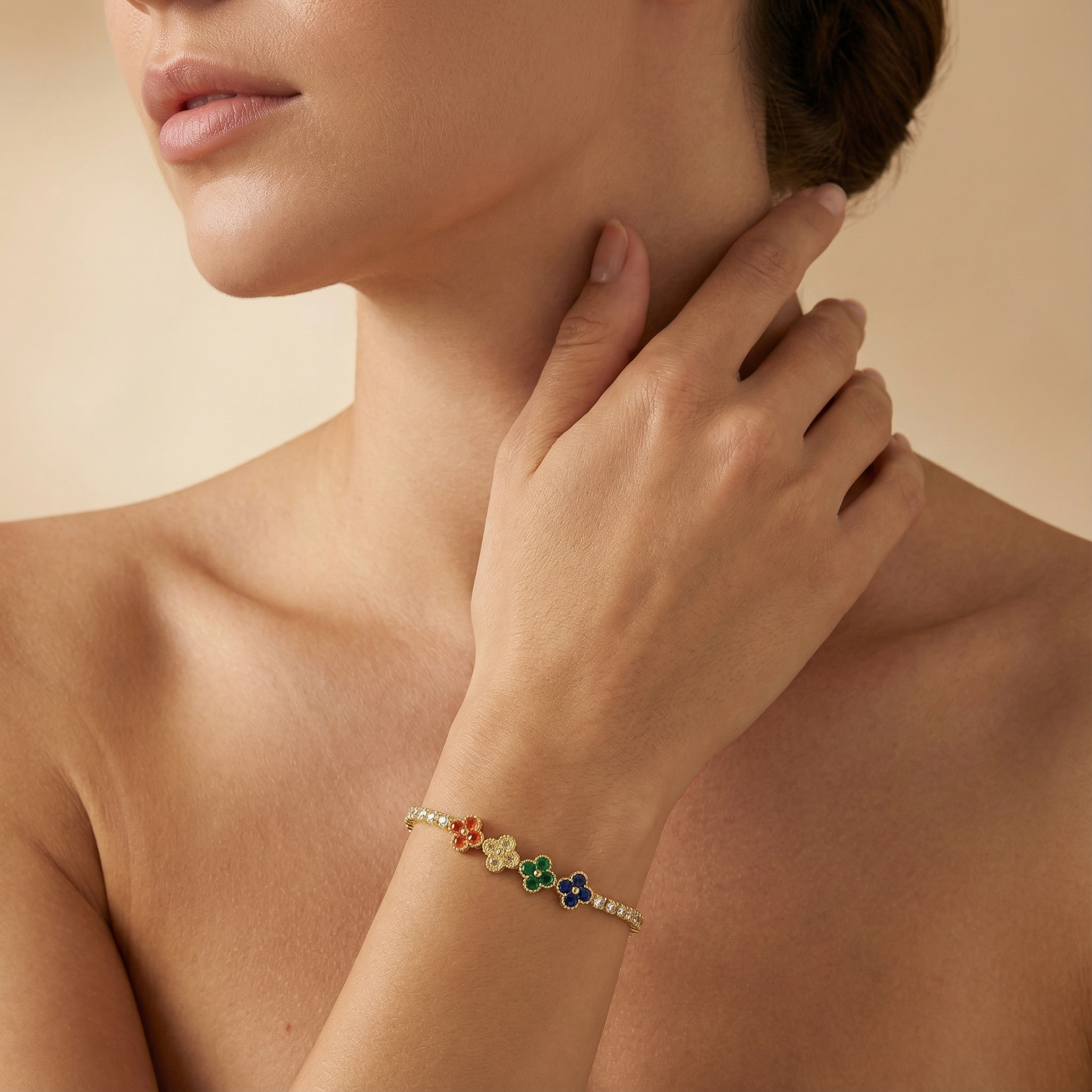 Paquete 3pz Pulseras Goldfilled Trébol de Colores mod. 13025