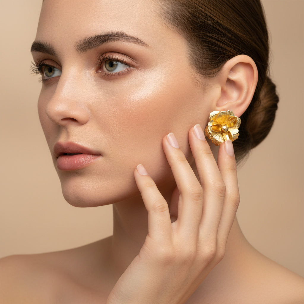 Paquete 3pz Arete de Goldfiled Flor con Pétalos mod. 15015