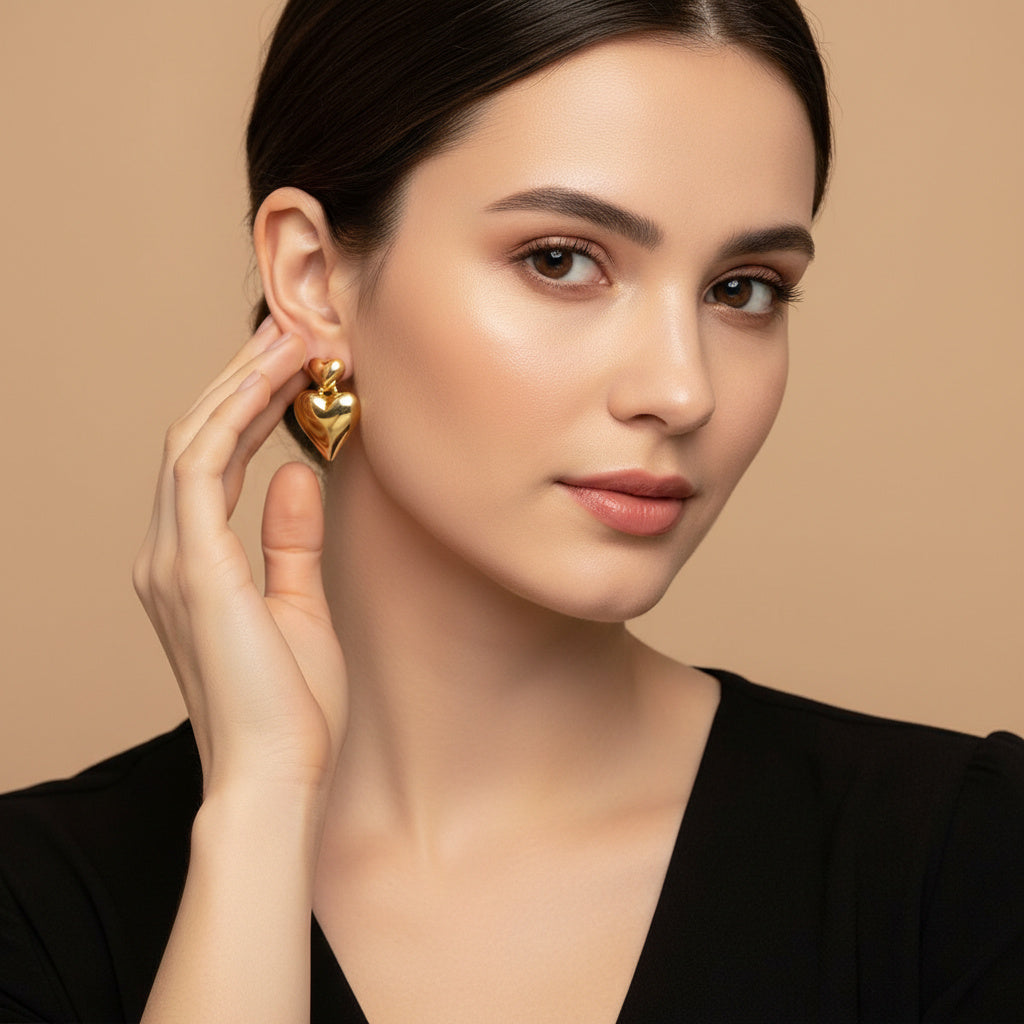 Paquete 2pz Arete de Goldfiled Corazón Colgante mod. 15009