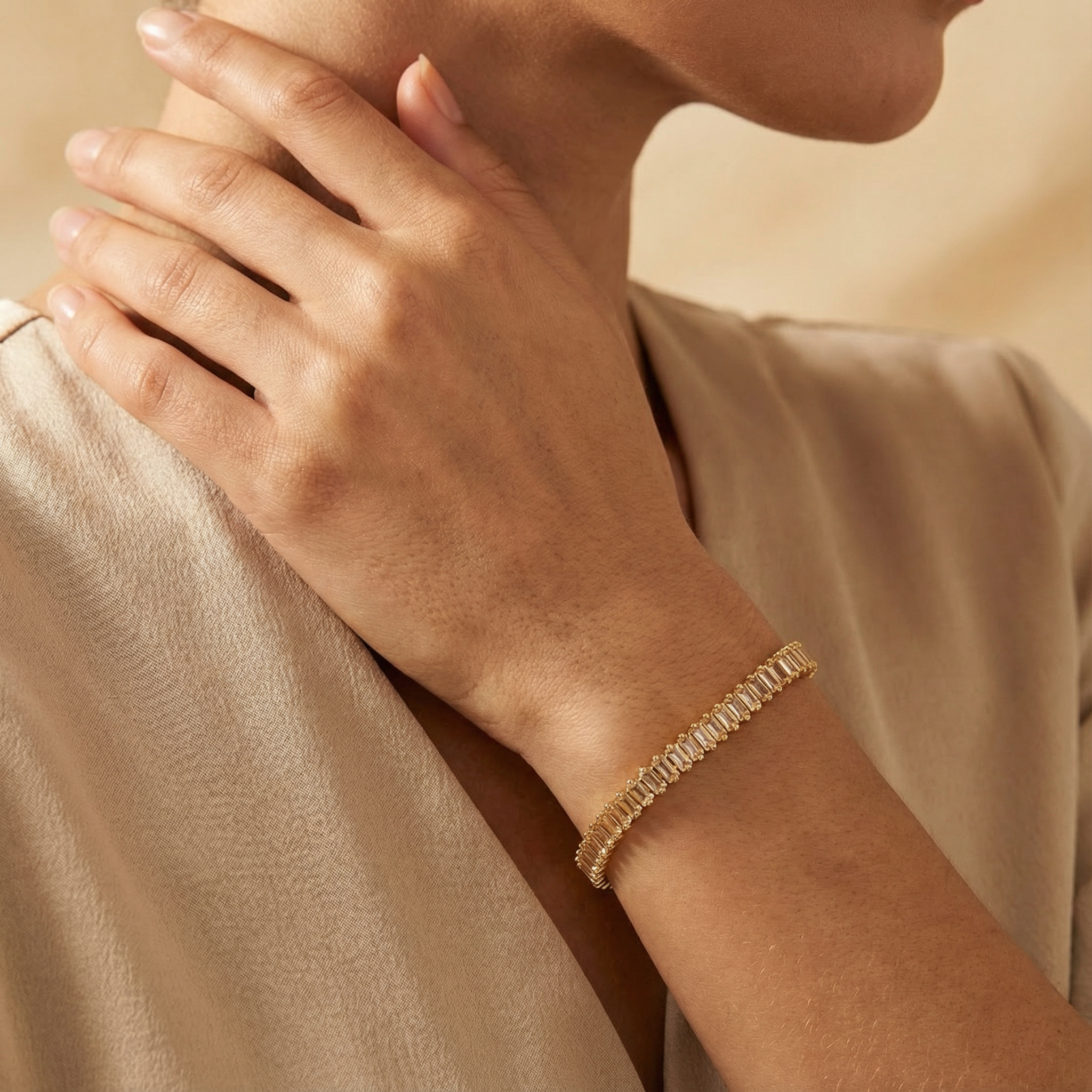 Paquete 3pz Pulsera Goldfilled con Zirconias Estilo Baguette mod. 13029