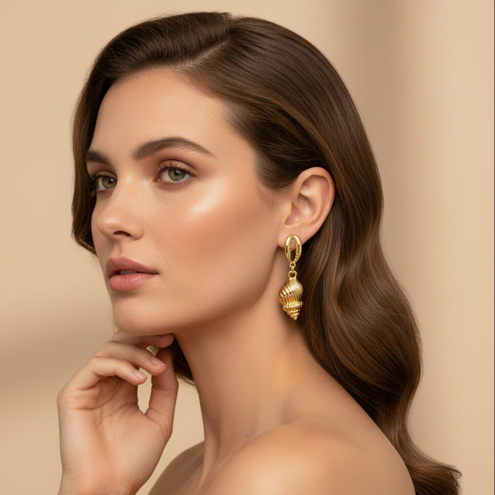 Paquete 2pz Arete de Goldfiled Concha de Mar mod. 15010