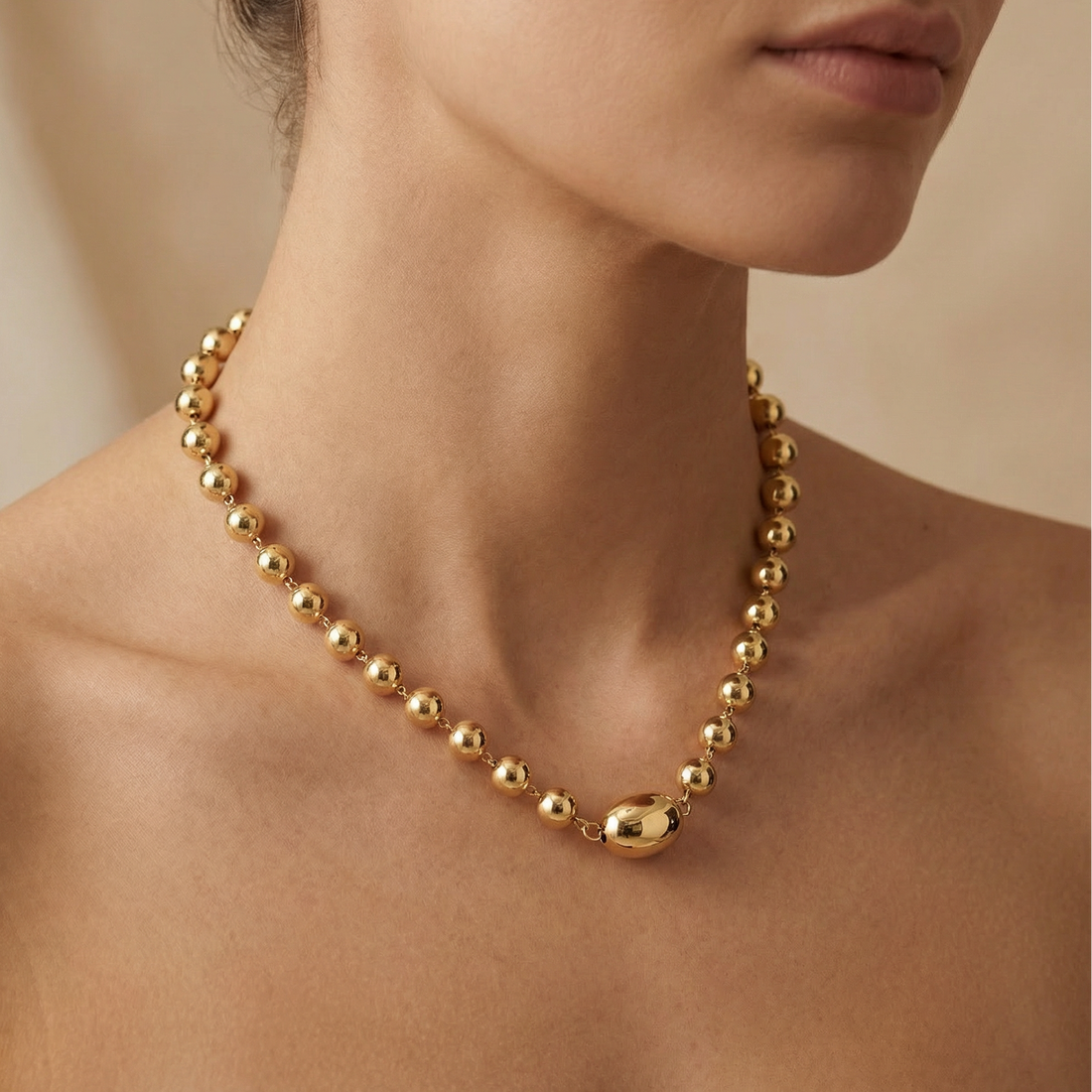 Paquete 2pz Collar de Goldfiled Esferas y Óvalo mod. 16003