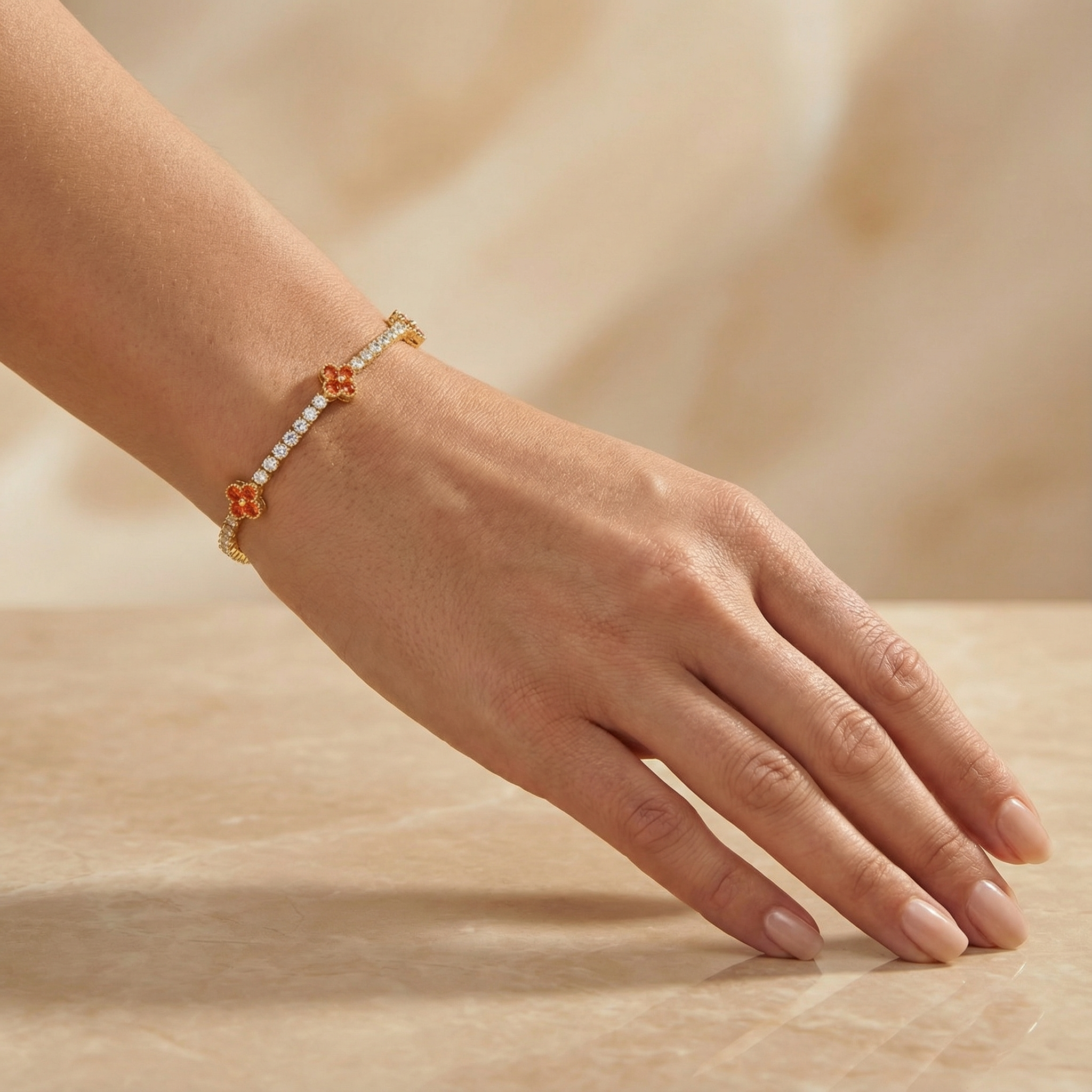 Paquete 3pz Pulseras Goldfilled Trébol Anaranjado mod. 13024