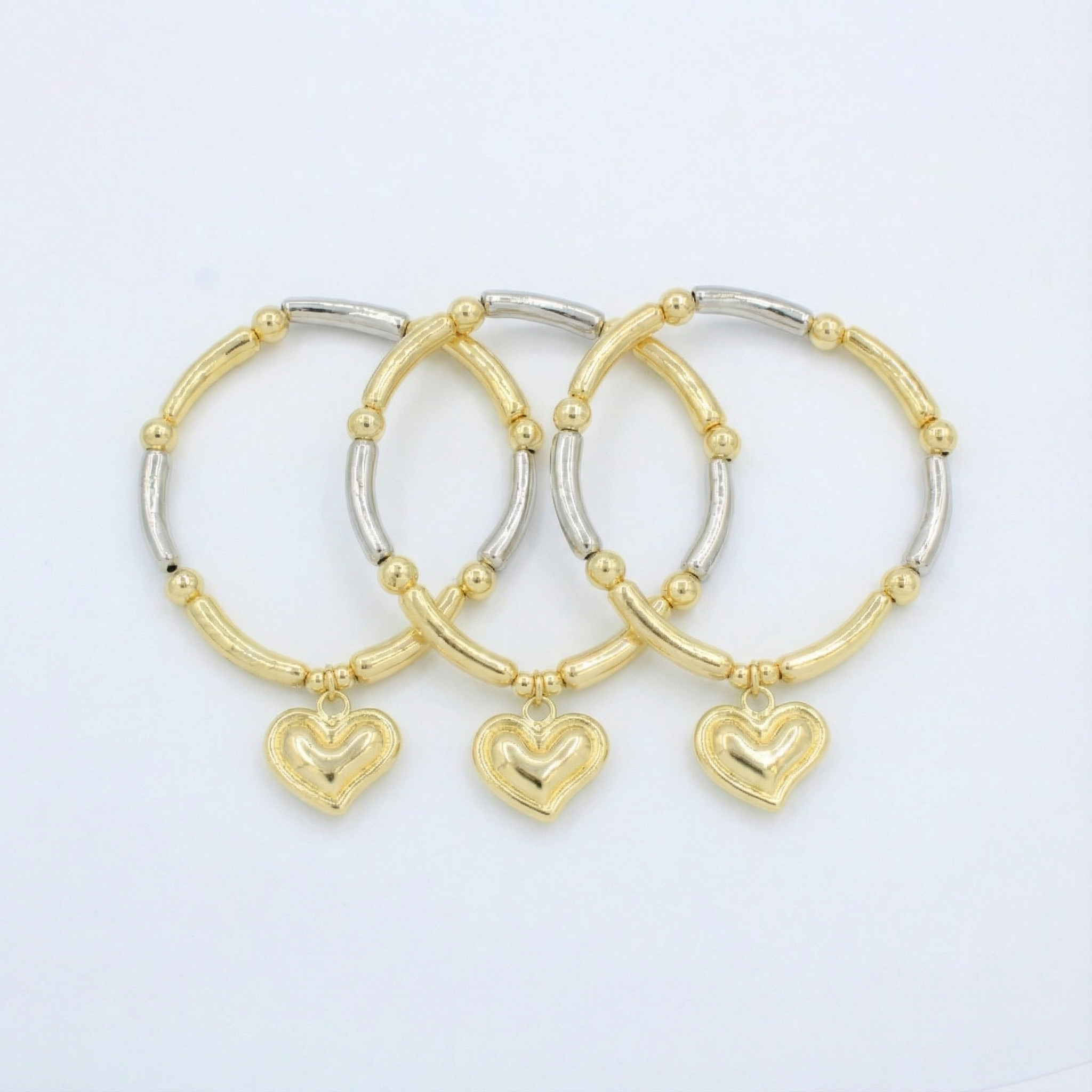 Paquete Pulsera Goldfilled 3pz Colgante de Corazón mod. 13040