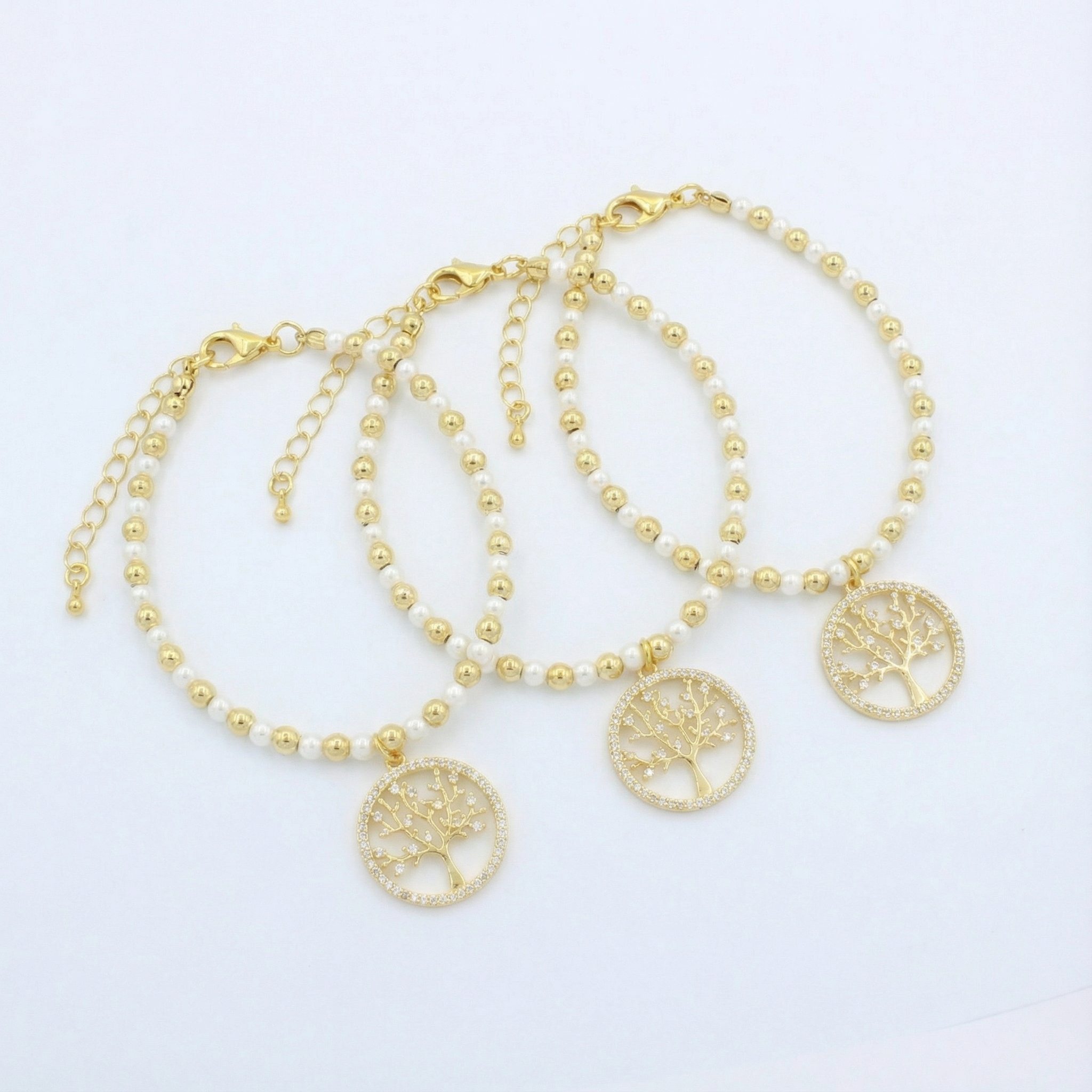 Paquete Pulsera Goldfilled 3pz Árbol de la Vida mod. 13041